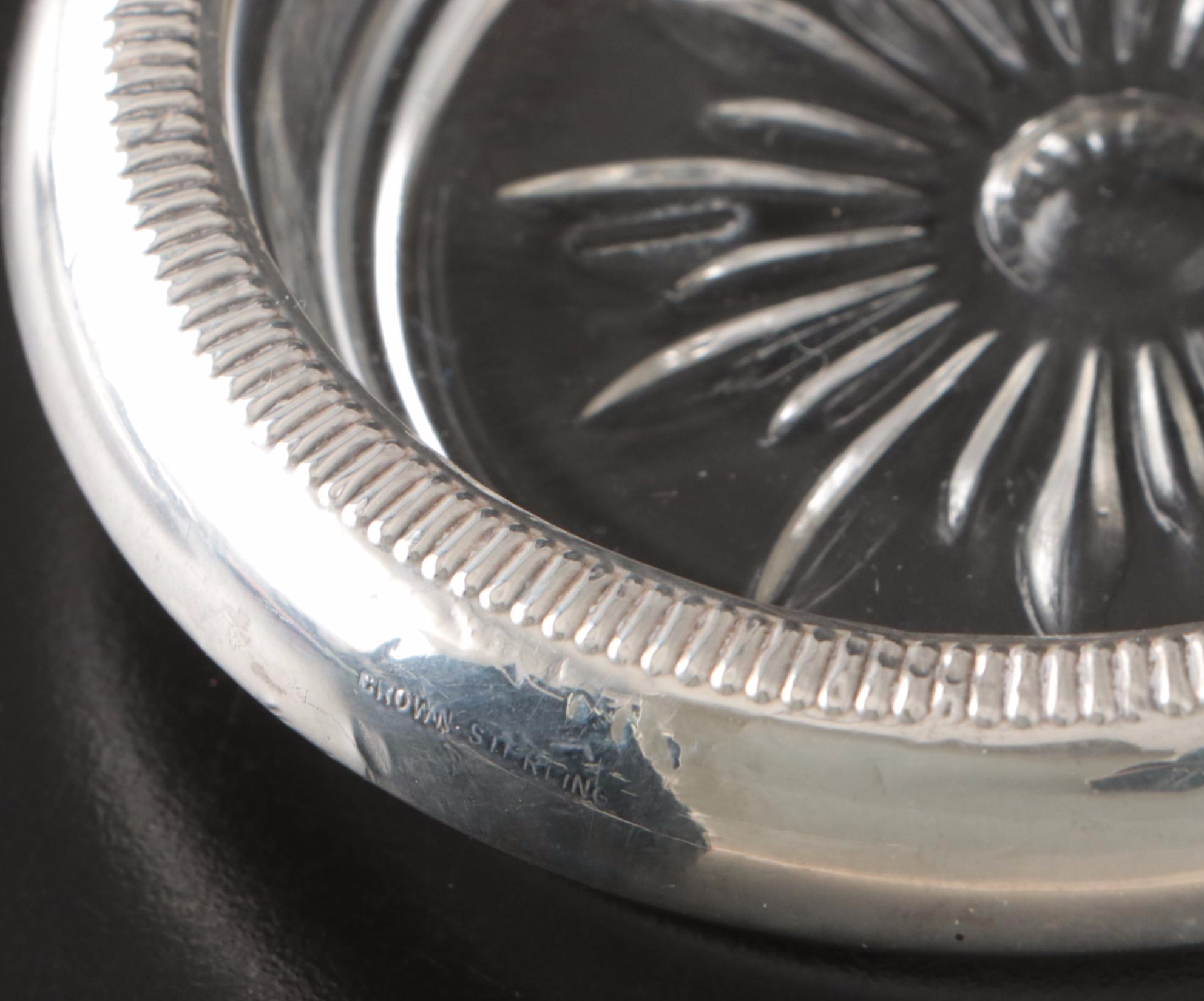 Crown Sterling Silver and Italian Silver Plate Coasters with Ronson Lighter