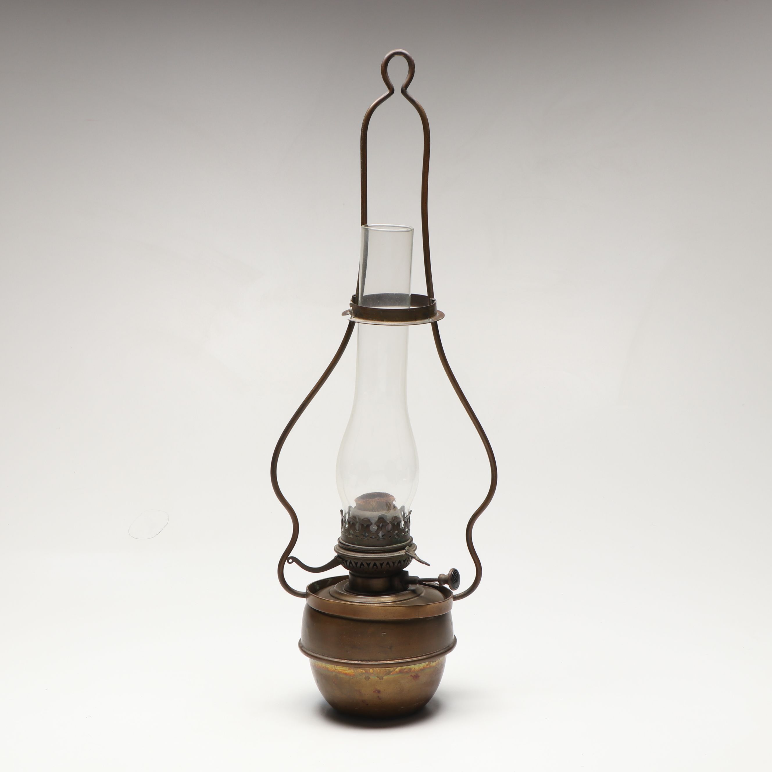 Veritas Brass Hanging Oil Lamp with Milk Glass Shade