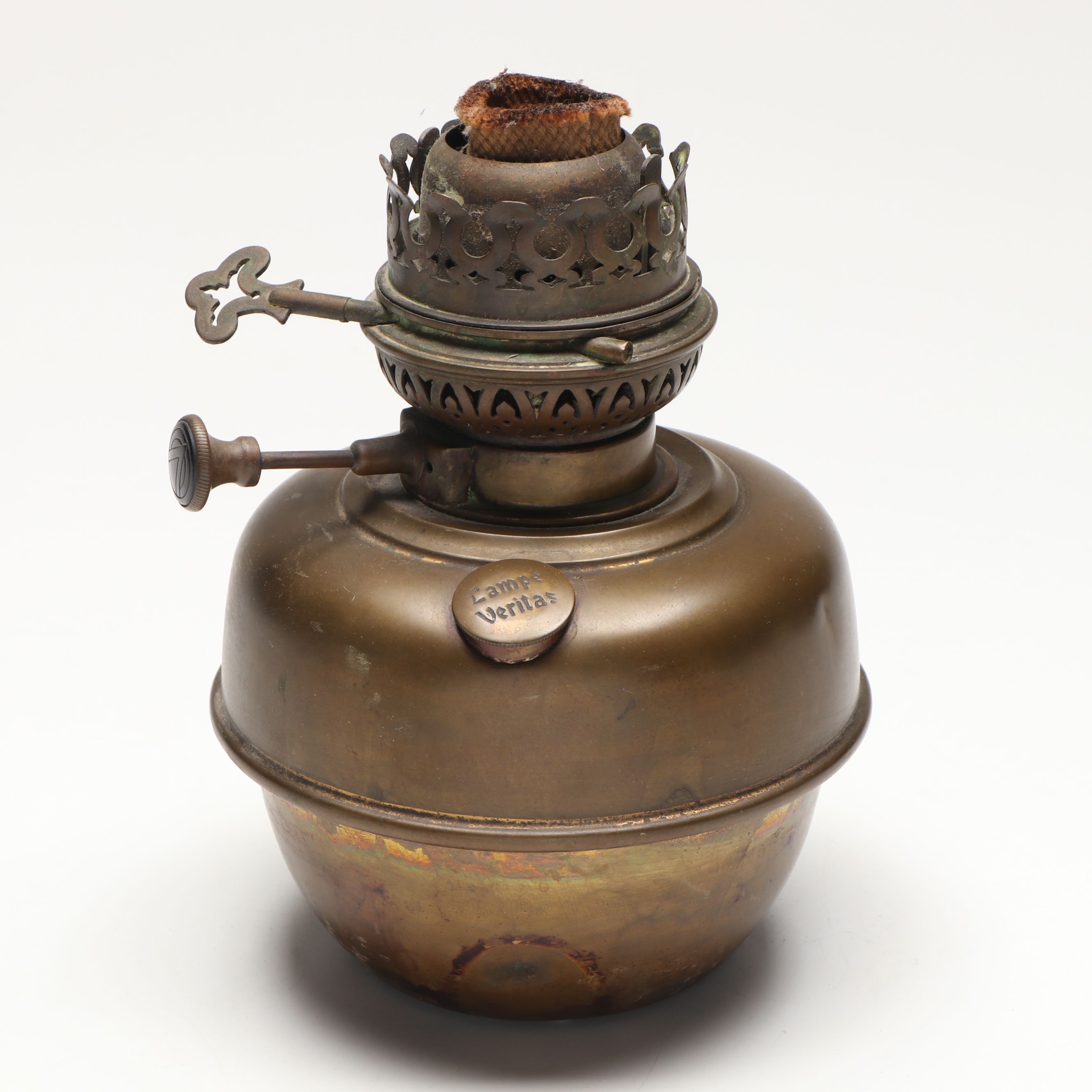 Veritas Brass Hanging Oil Lamp with Milk Glass Shade