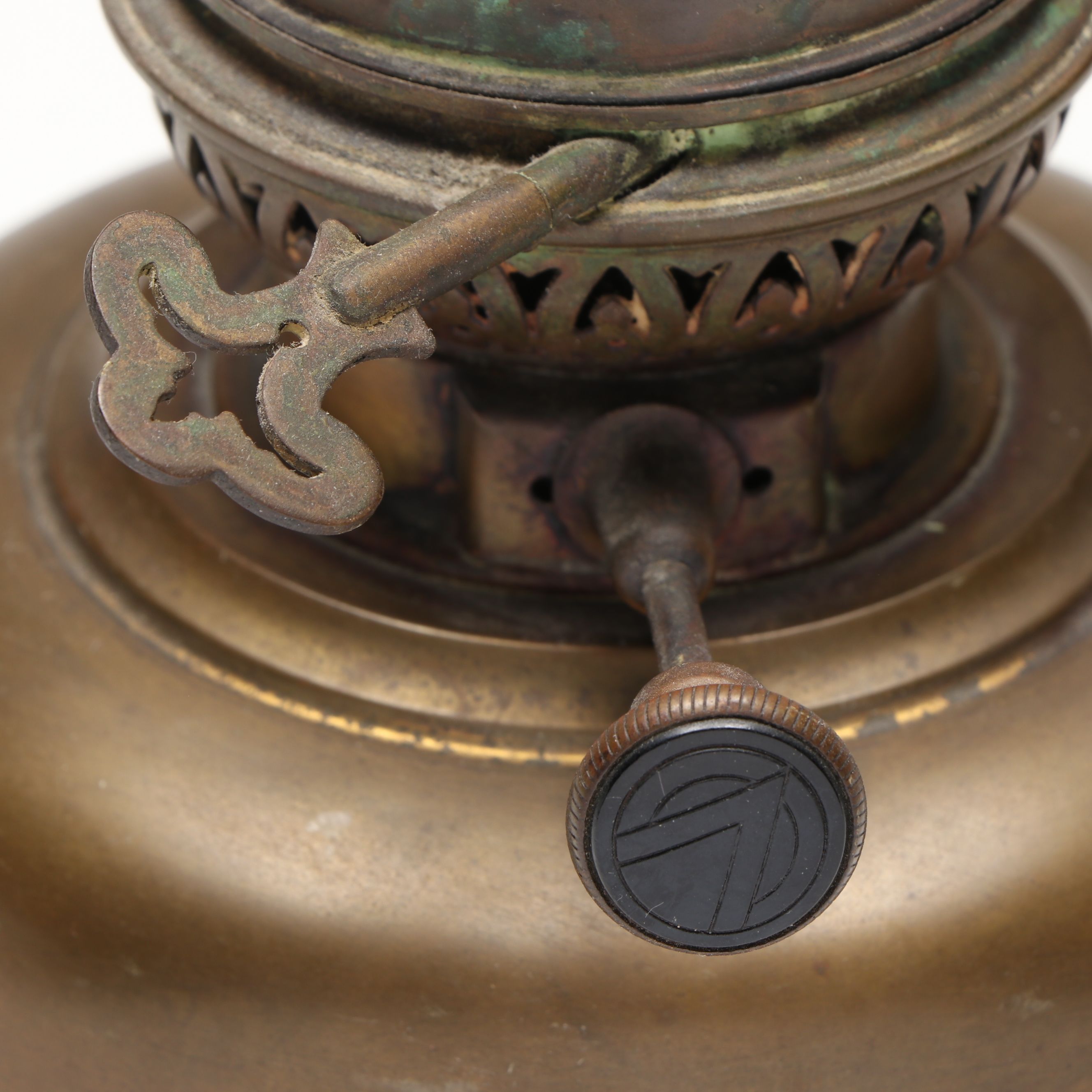 Veritas Brass Hanging Oil Lamp with Milk Glass Shade