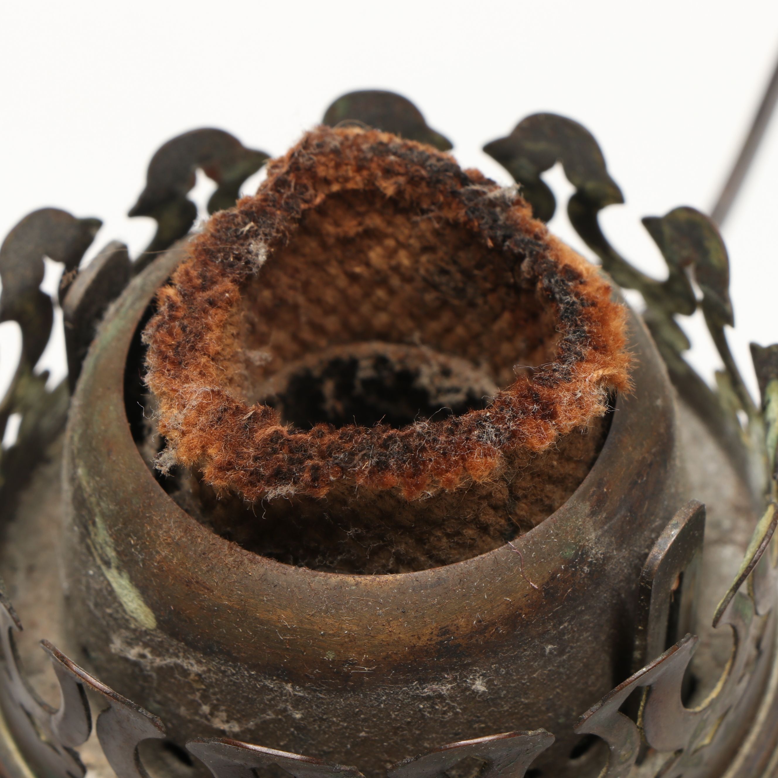 Veritas Brass Hanging Oil Lamp with Milk Glass Shade