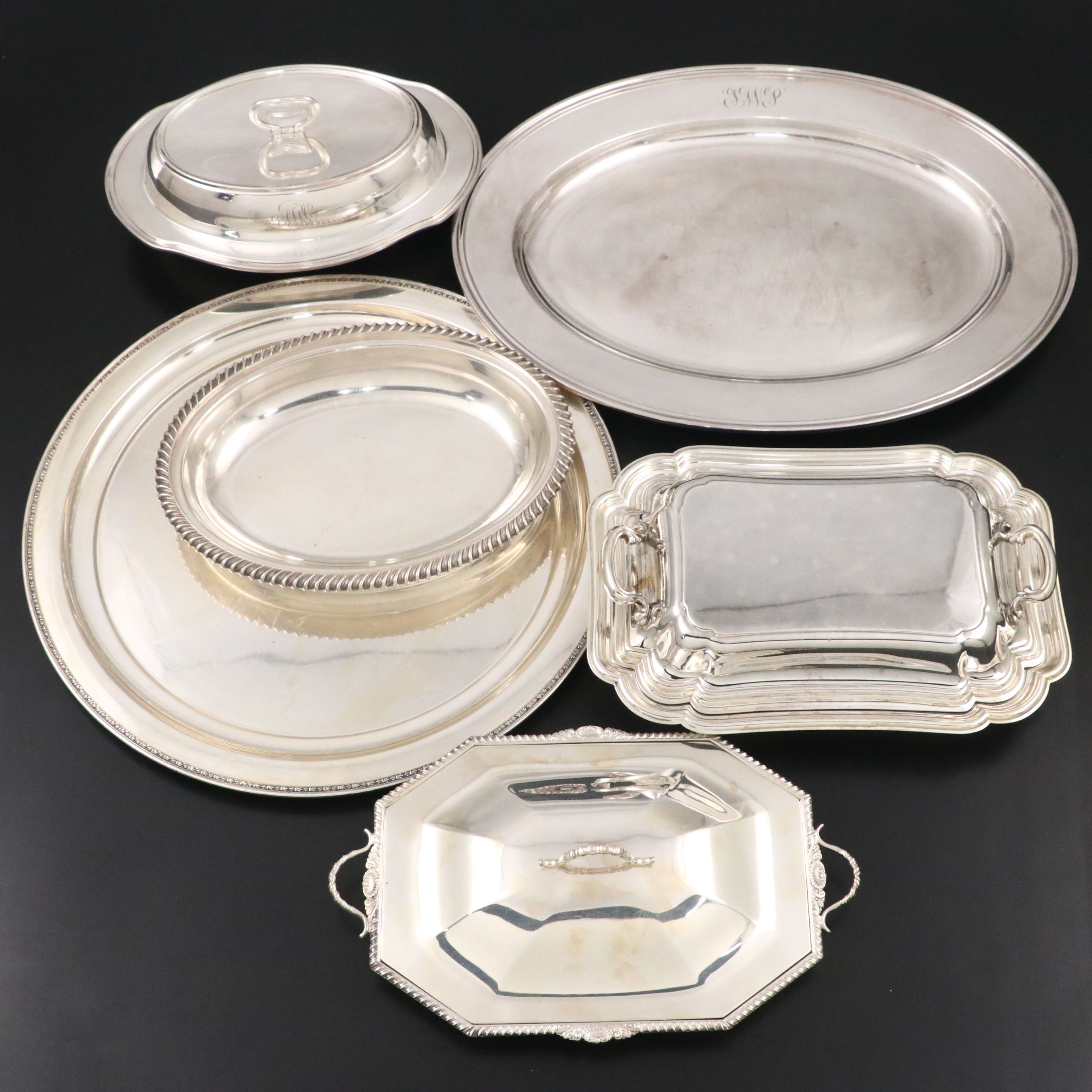 Reed & Barton Oval Serving Platter with Assorted Silver Plate Serveware