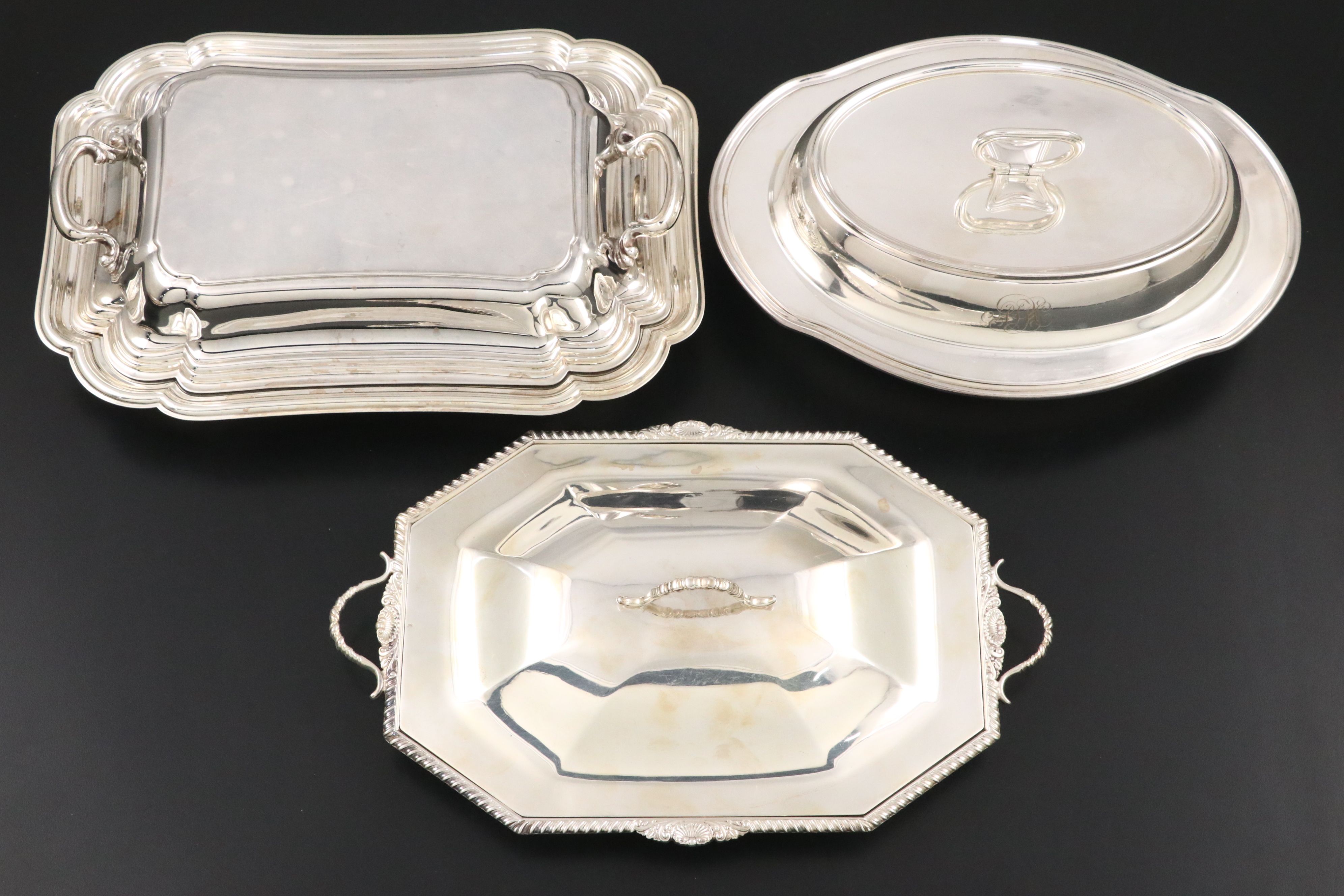 Reed & Barton Oval Serving Platter with Assorted Silver Plate Serveware