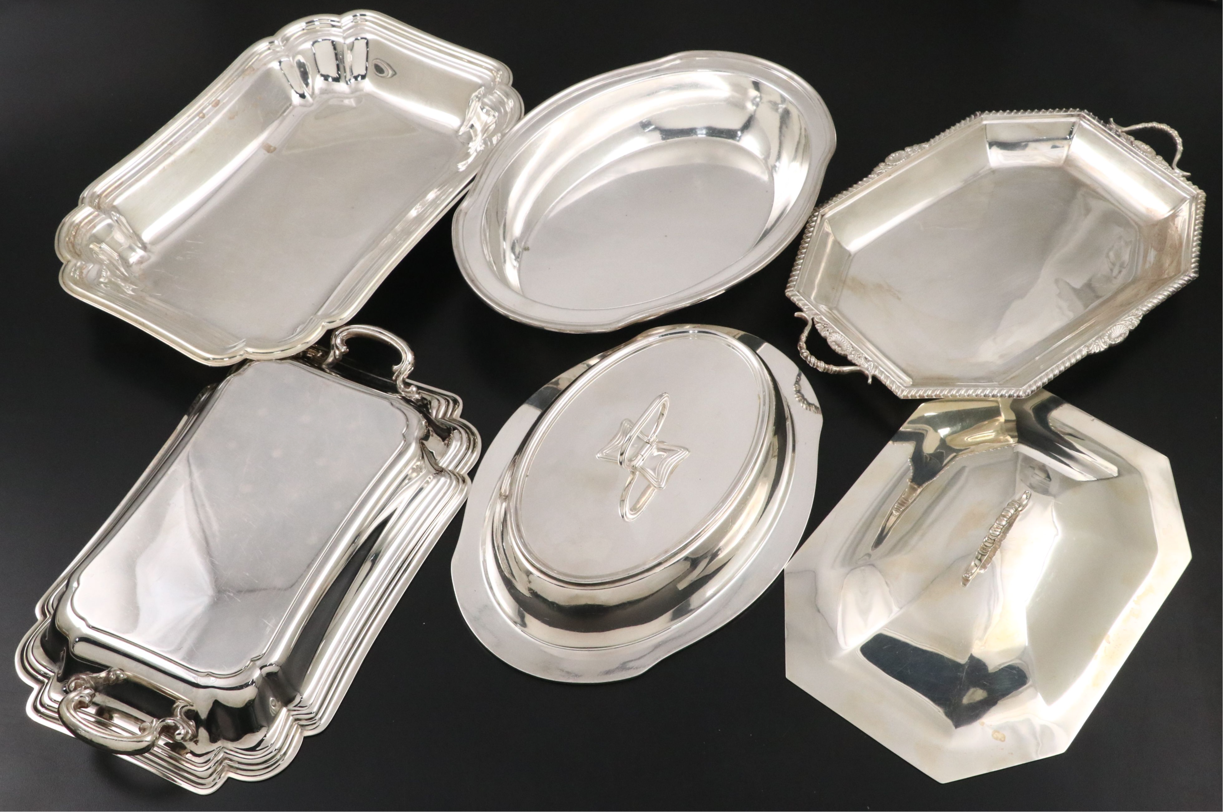 Reed & Barton Oval Serving Platter with Assorted Silver Plate Serveware