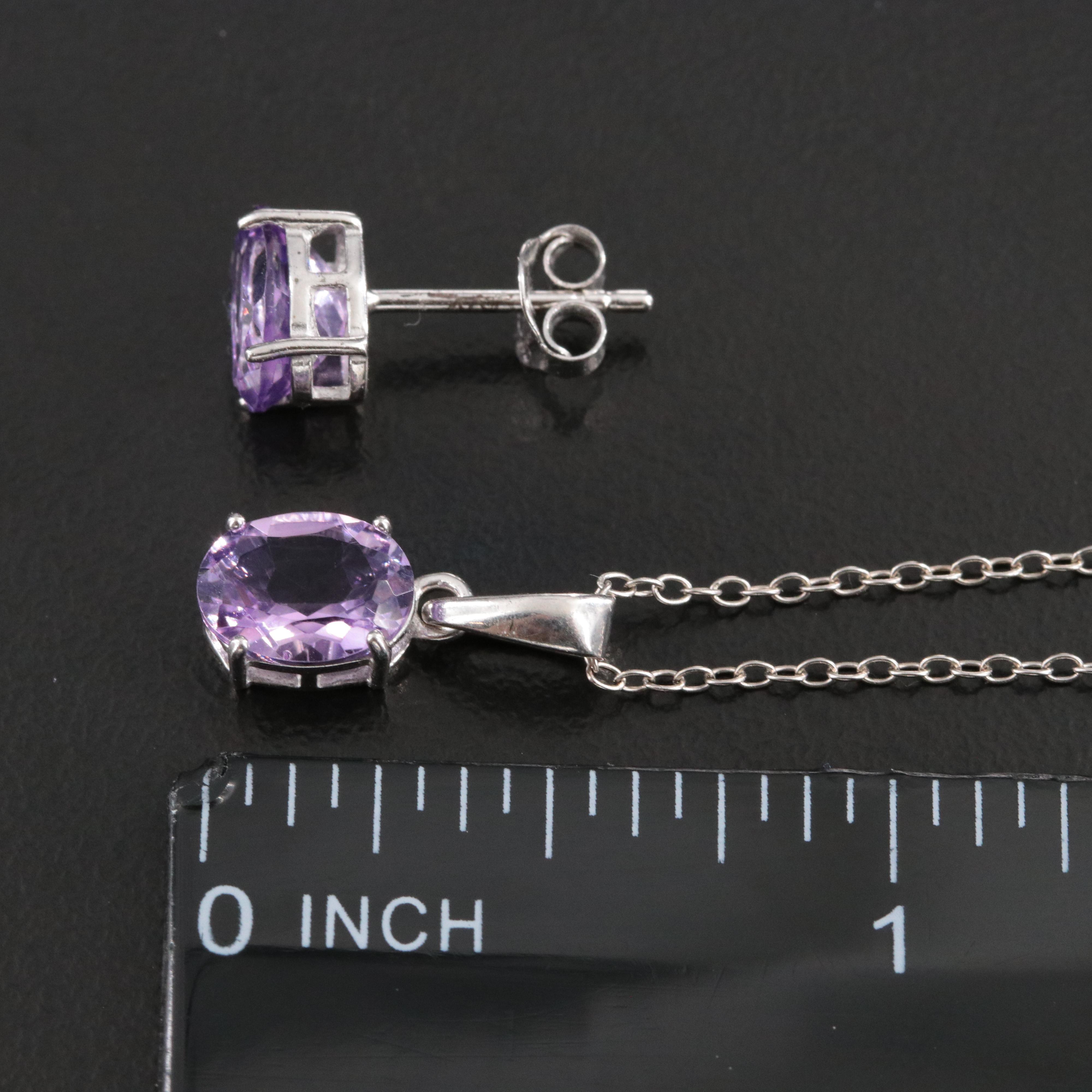 Sterling Amethyst Pendant Necklace and Earrings