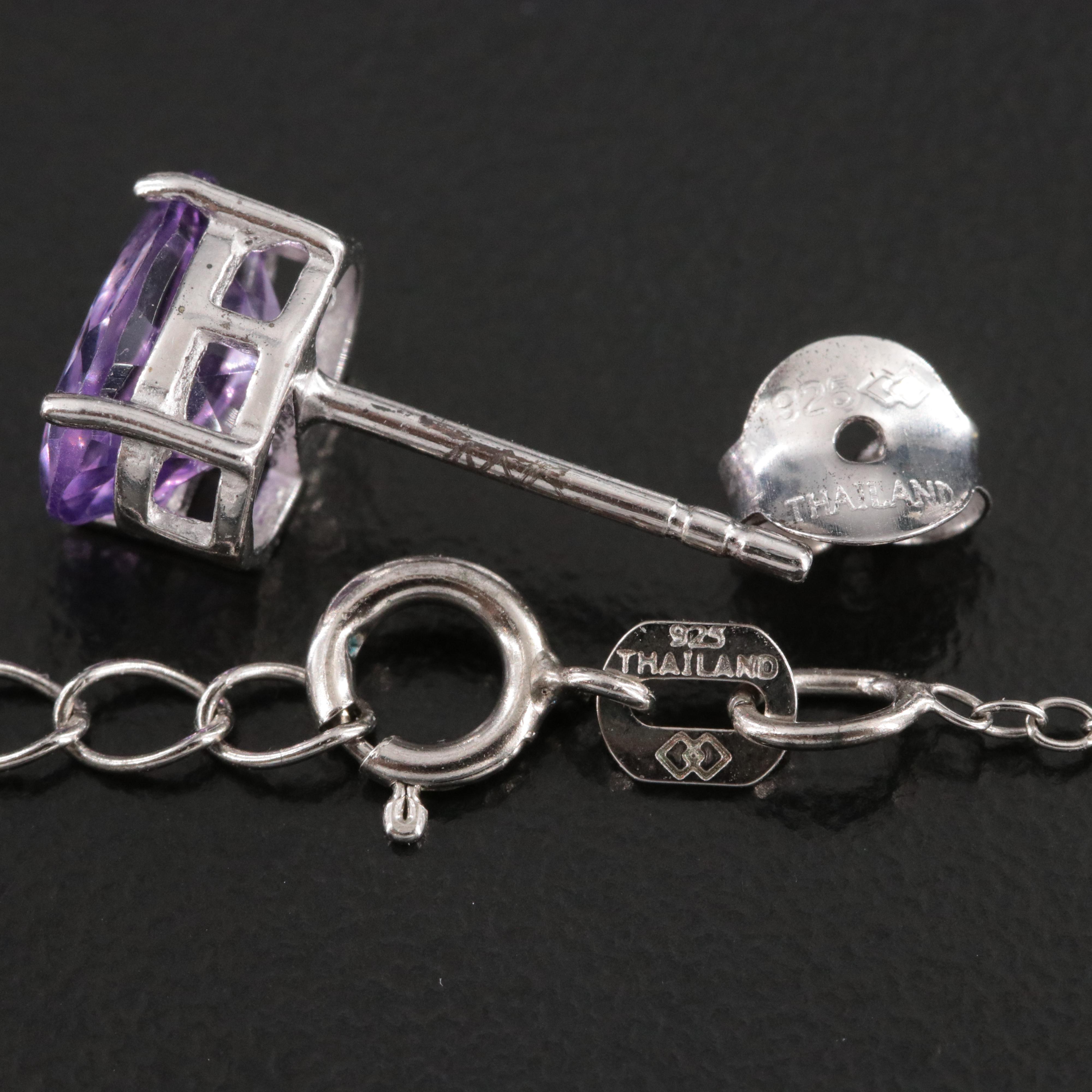 Sterling Amethyst Pendant Necklace and Earrings