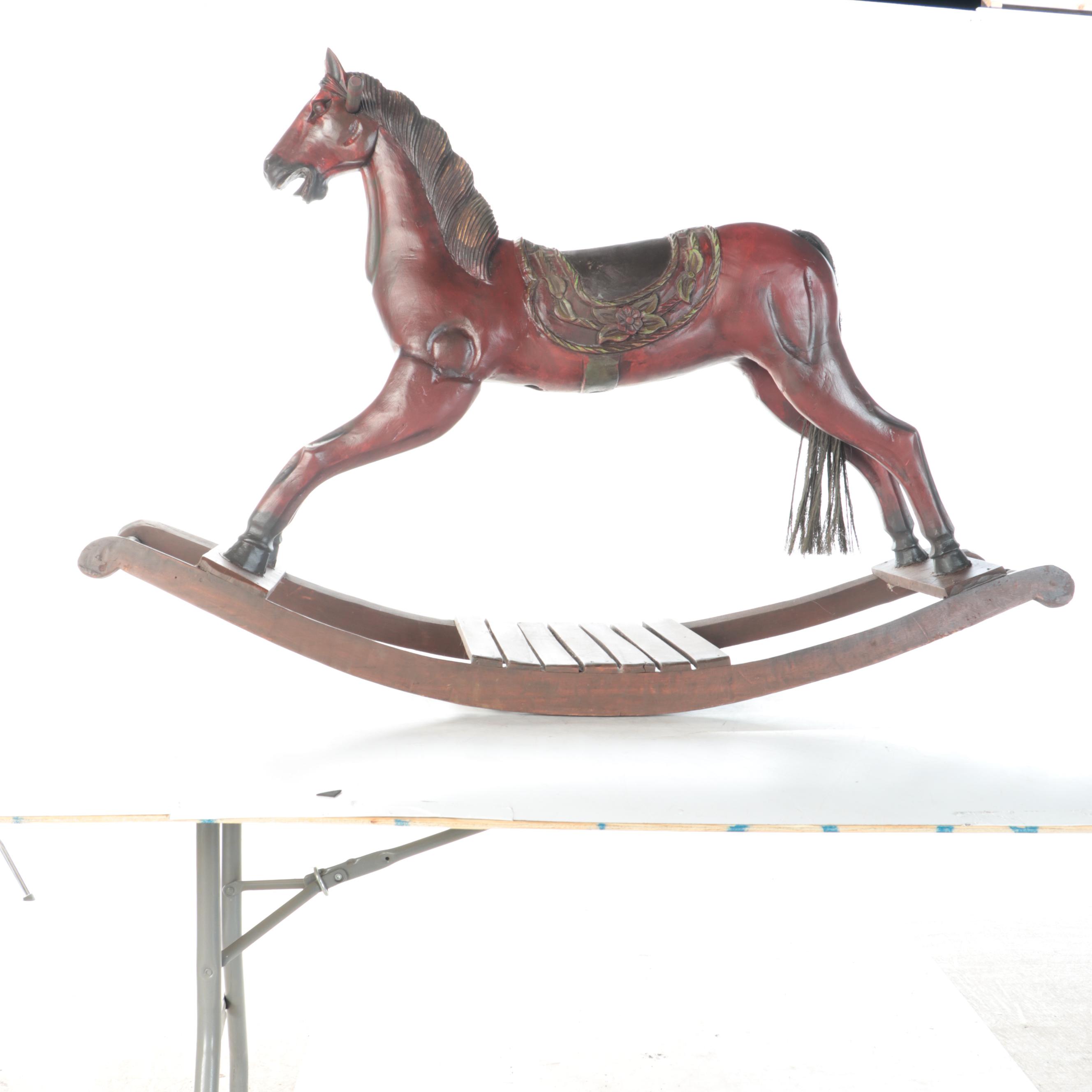 Victorian Style Wooden Rocking Horse, 20th Century