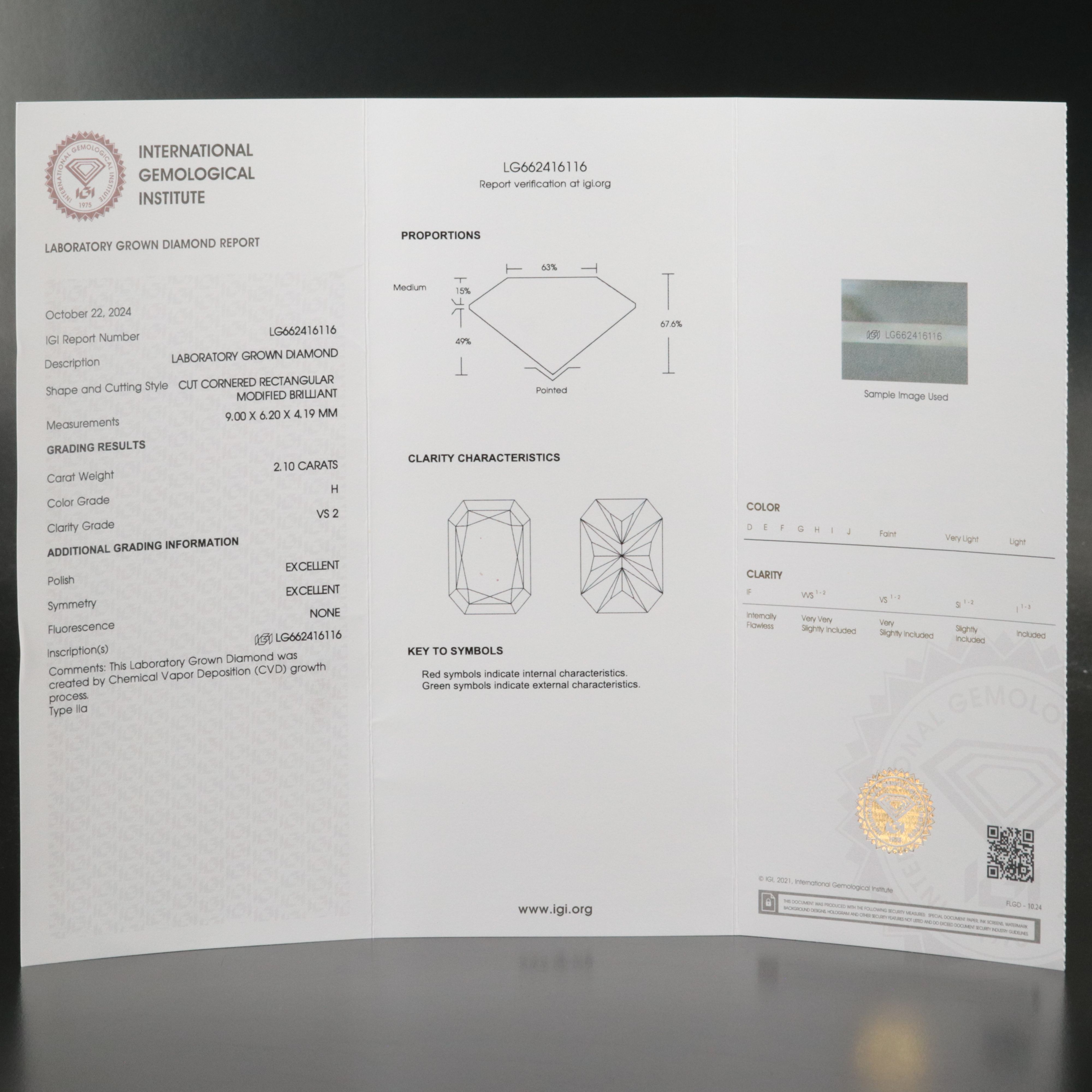 Loose 2.10 CT Lab Grown Diamond with IGI Report