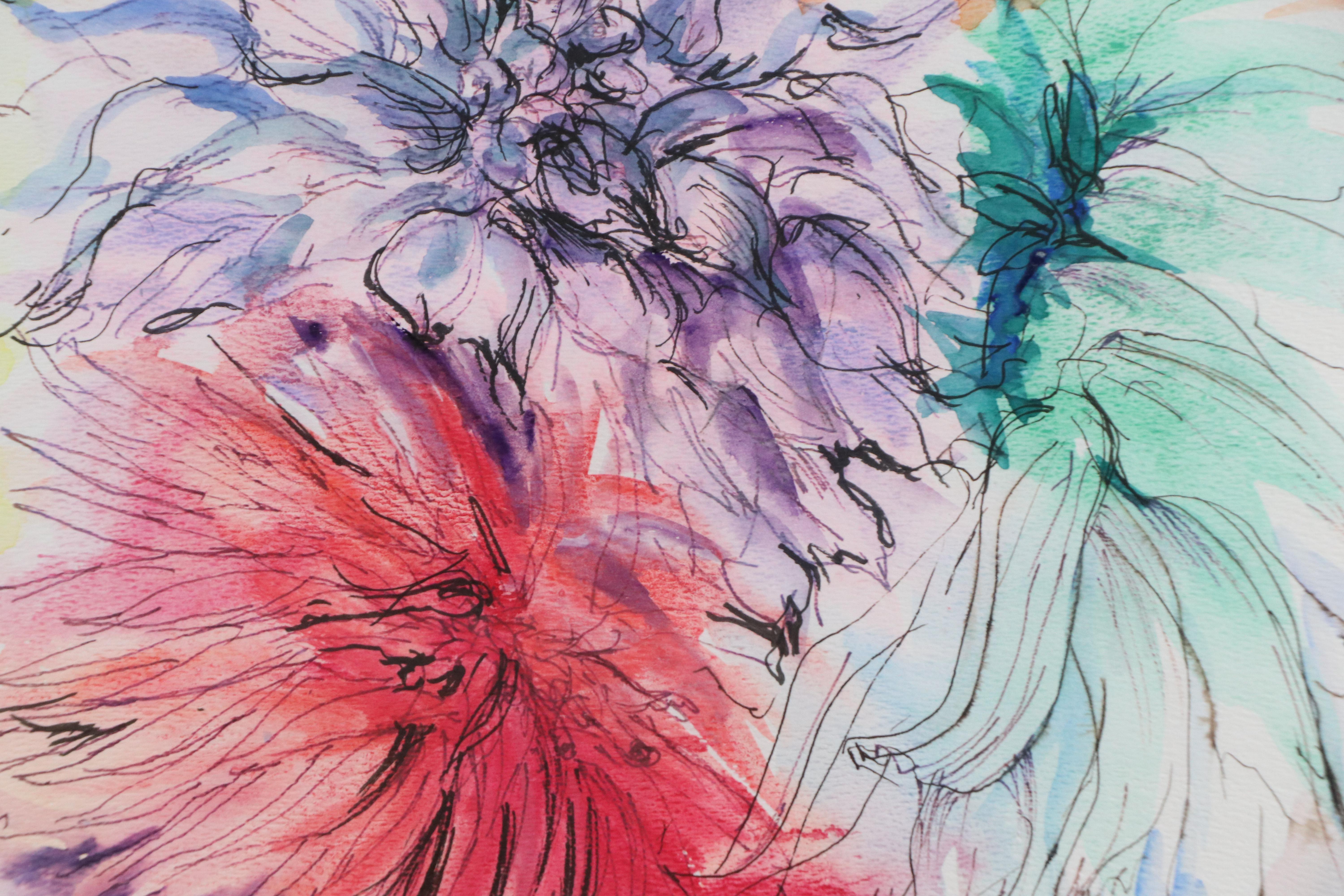 Ruth Levinson Watercolor Painting of Floral Still Life, Late 20th Century