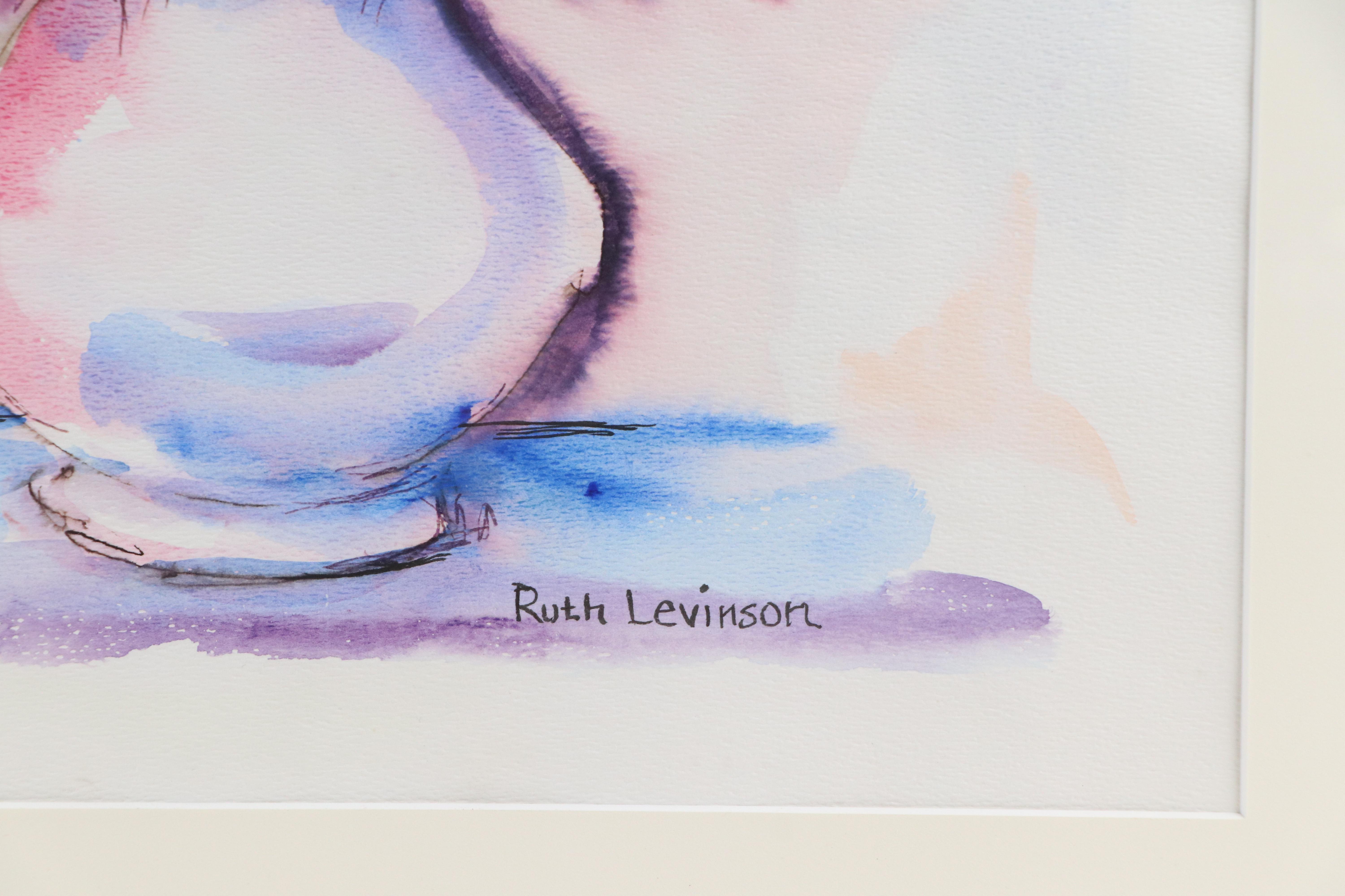 Ruth Levinson Watercolor Painting of Floral Still Life, Late 20th Century