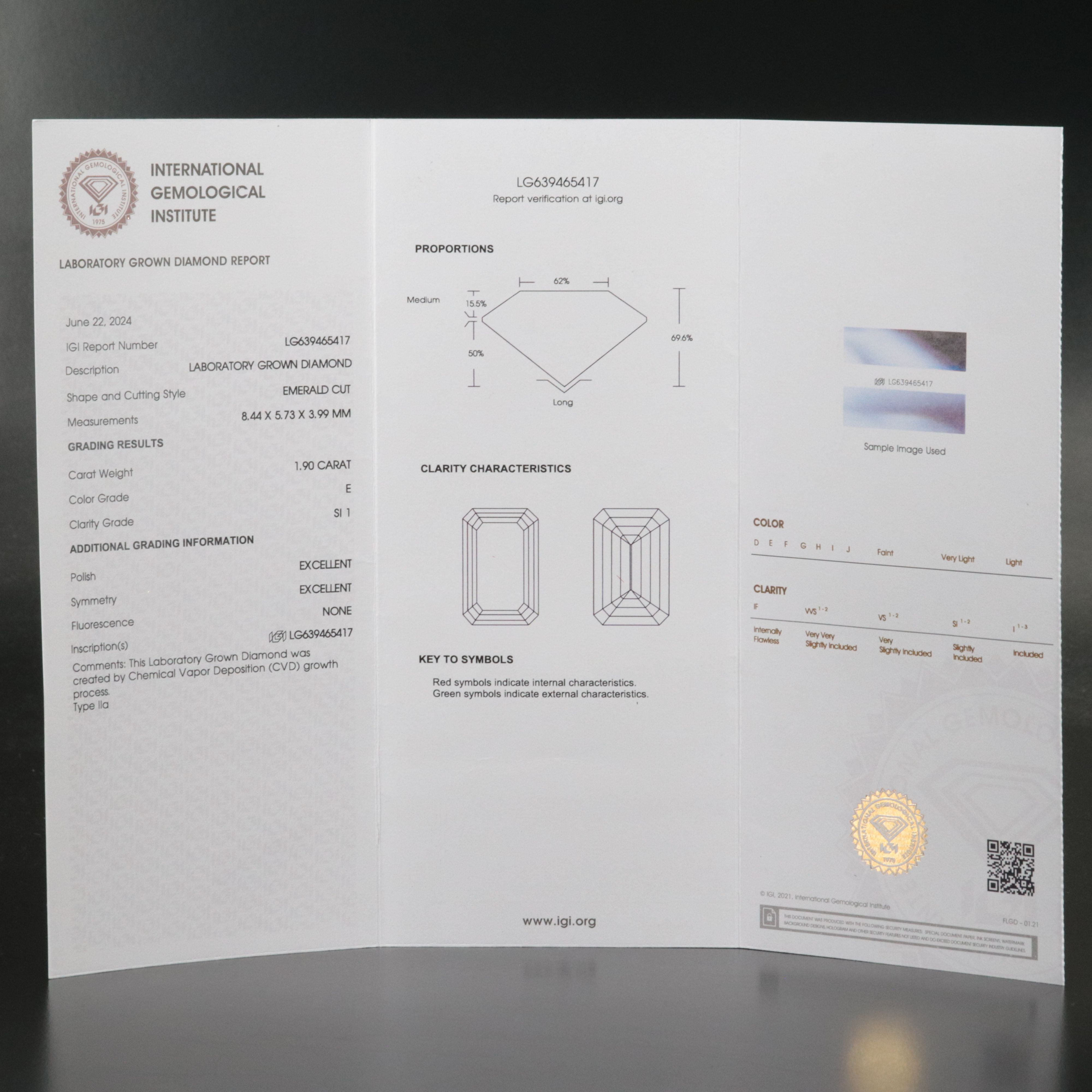 Loose 1.90 CT Lab Grown Diamond with IGI Report