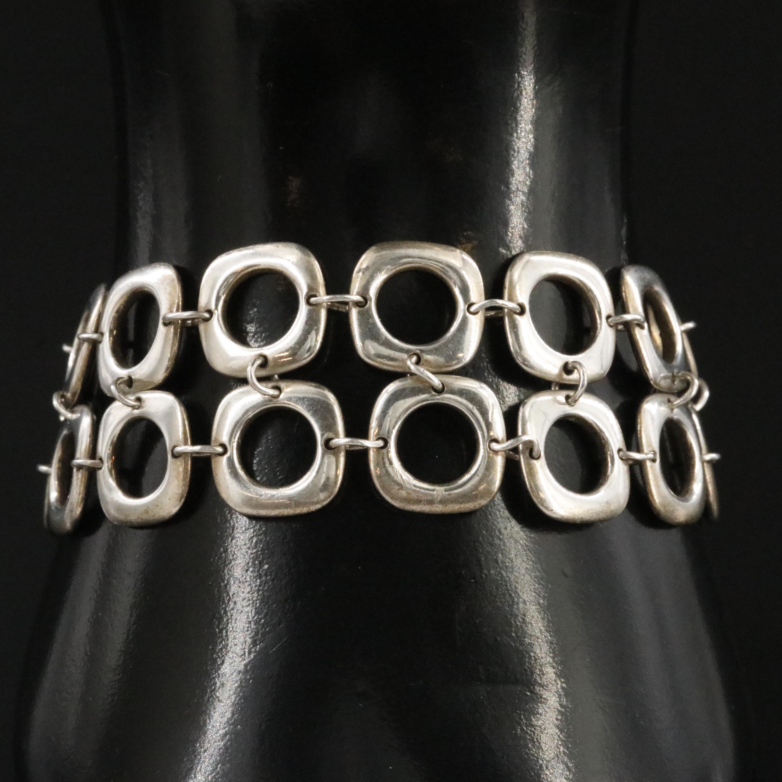 Tiffany & Co. Sterling Double Row Cushion Square Link Bracelet