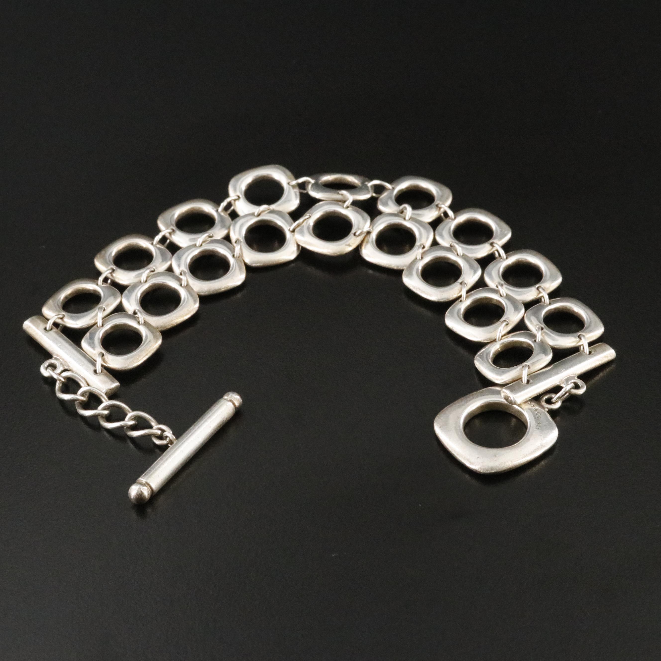 Tiffany & Co. Sterling Double Row Cushion Square Link Bracelet