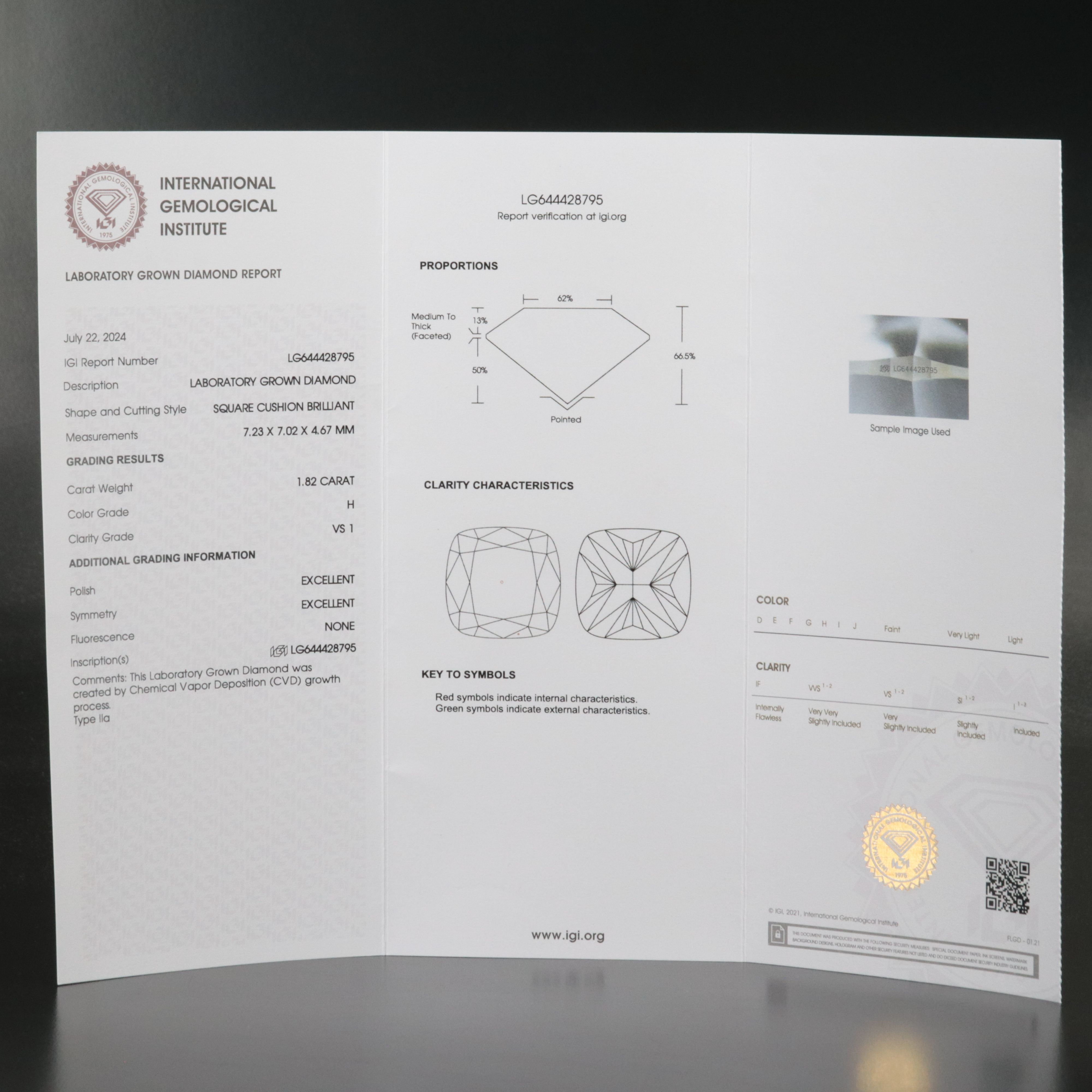 Loose 1.82 CT Lab Grown Diamond with IGI Report