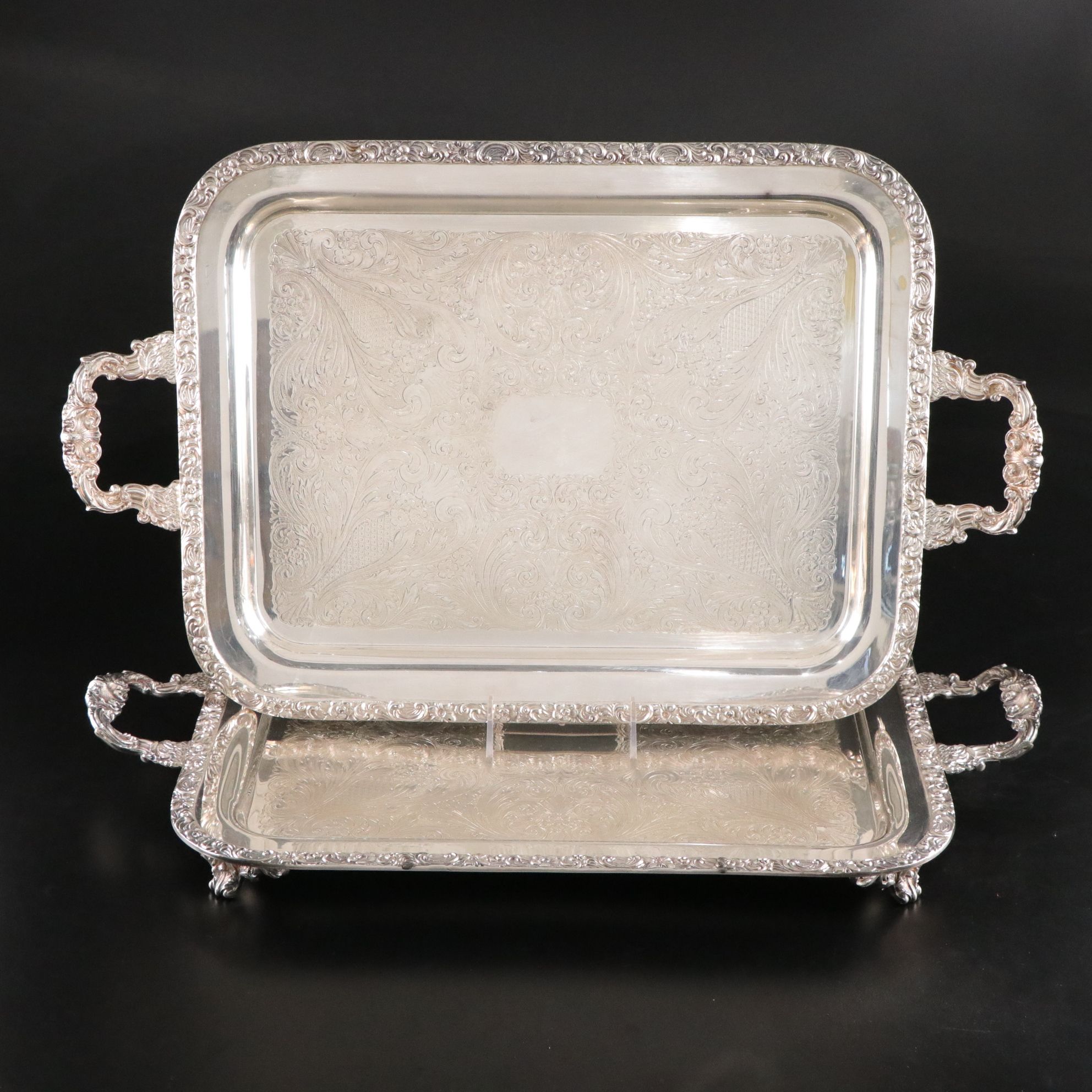 Six Silver Plate Serving Trays, Mid to Late 20th Century