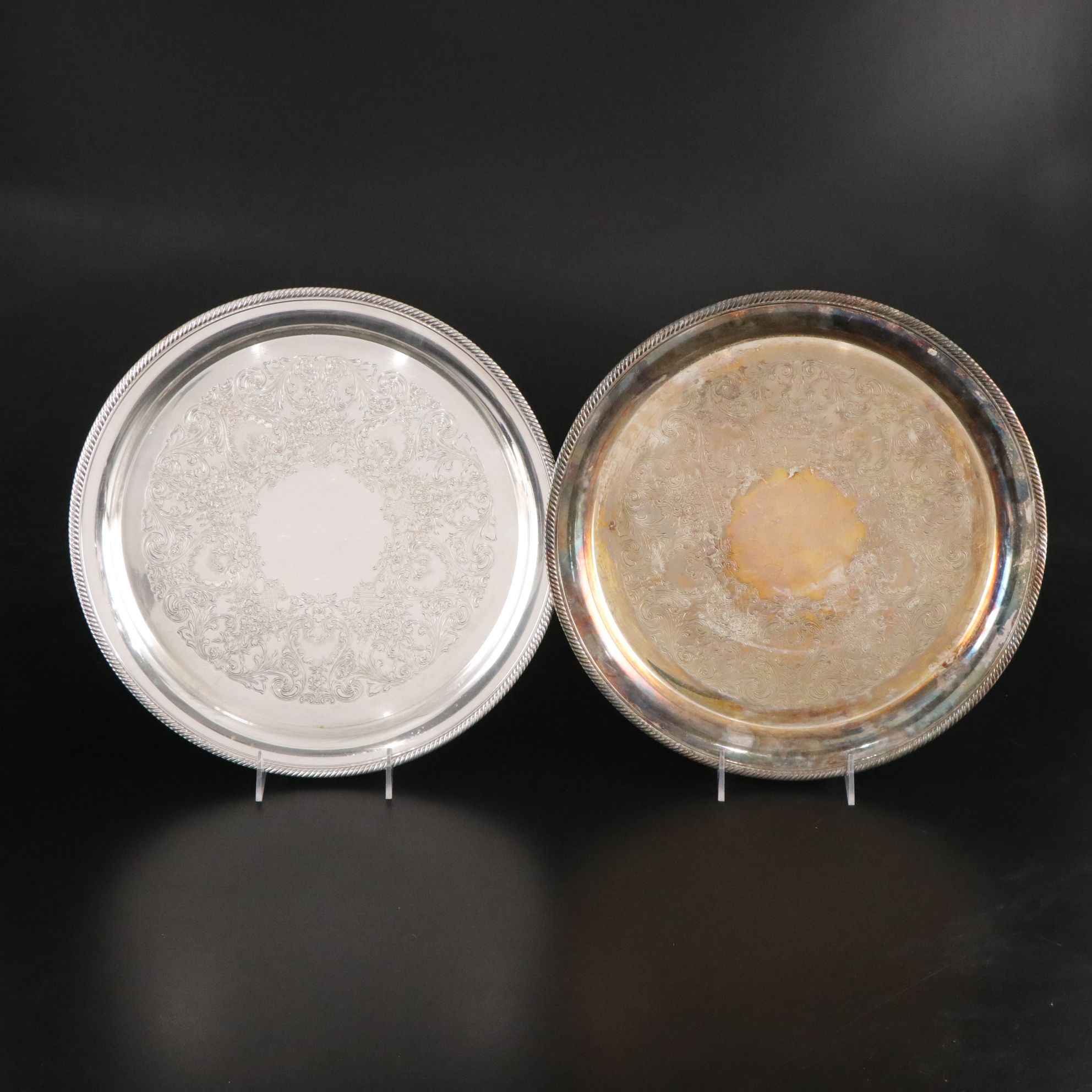 Six Silver Plate Serving Trays, Mid to Late 20th Century