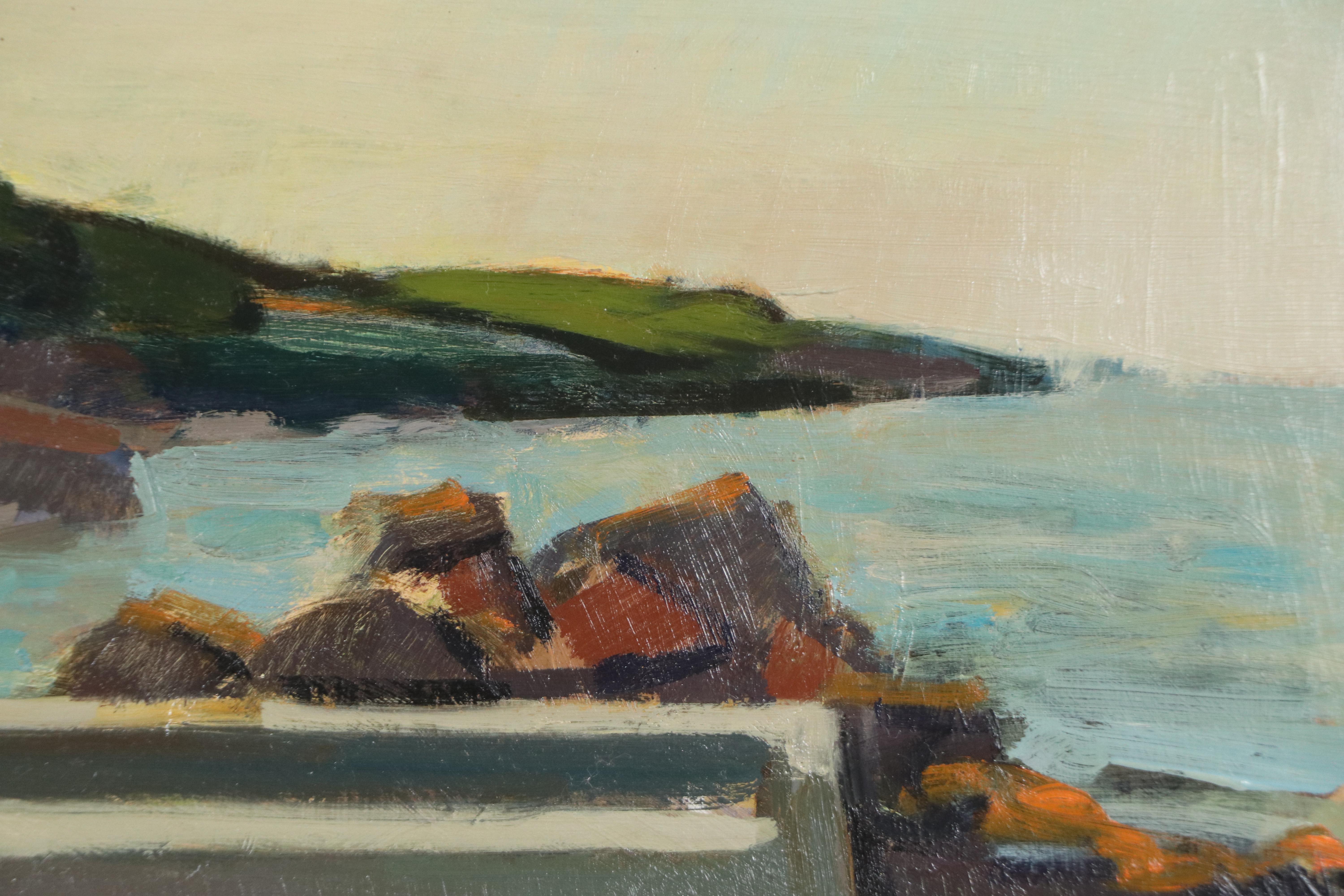 Tage Evald Nilsson Oil Painting of Docked Canoe, Mid-20th Century