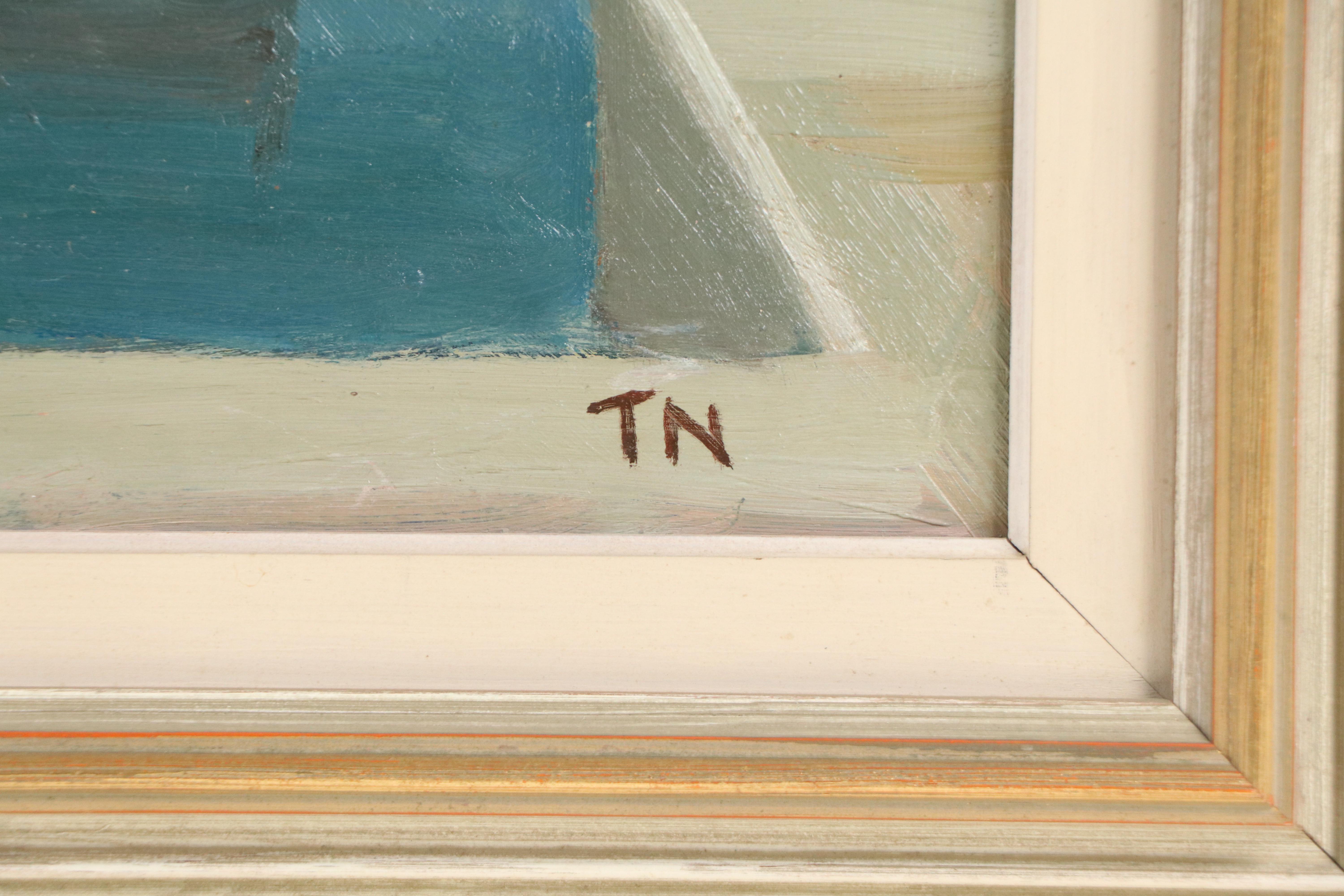 Tage Evald Nilsson Oil Painting of Docked Canoe, Mid-20th Century