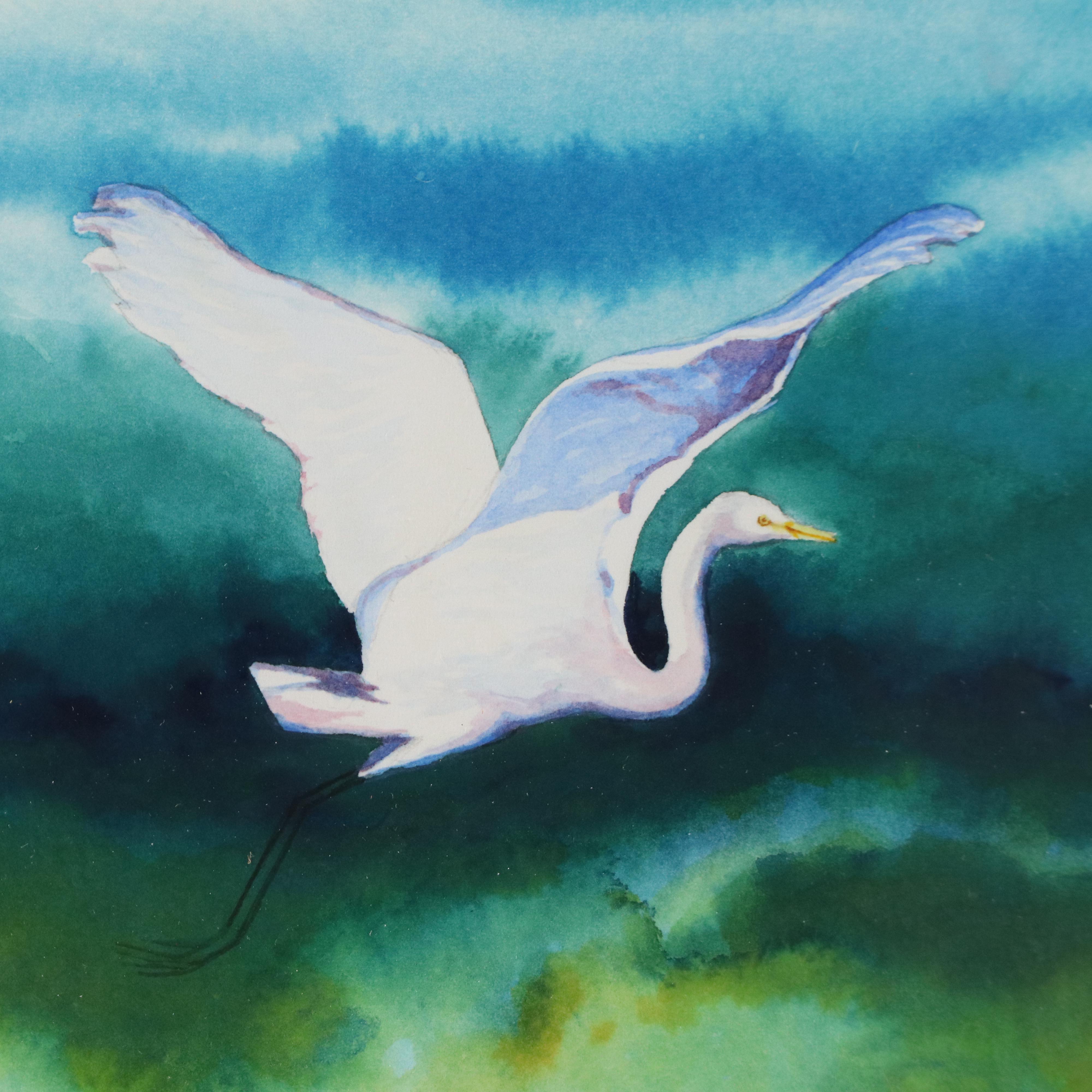 Matthew St. Prix Watercolor Painting "Flying Egrets," 21st Century