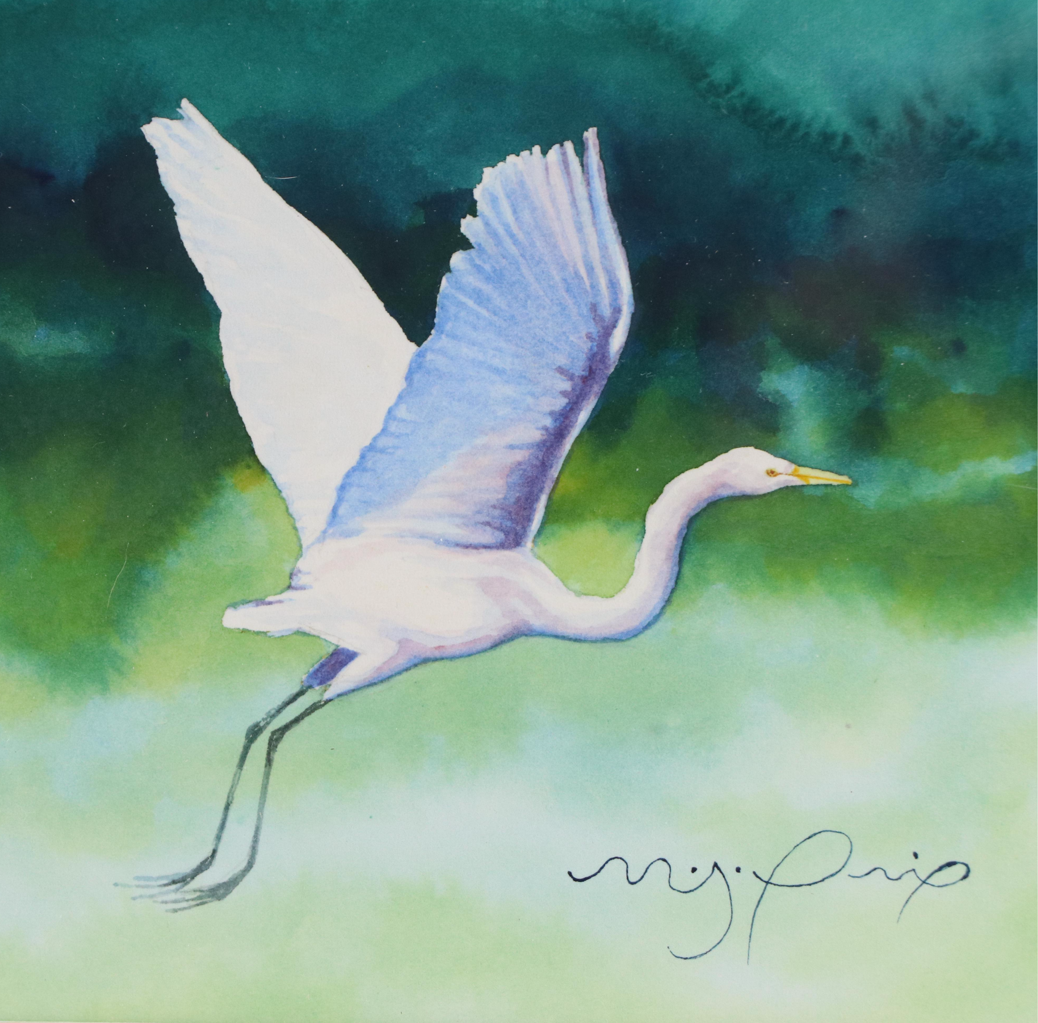 Matthew St. Prix Watercolor Painting "Flying Egrets," 21st Century