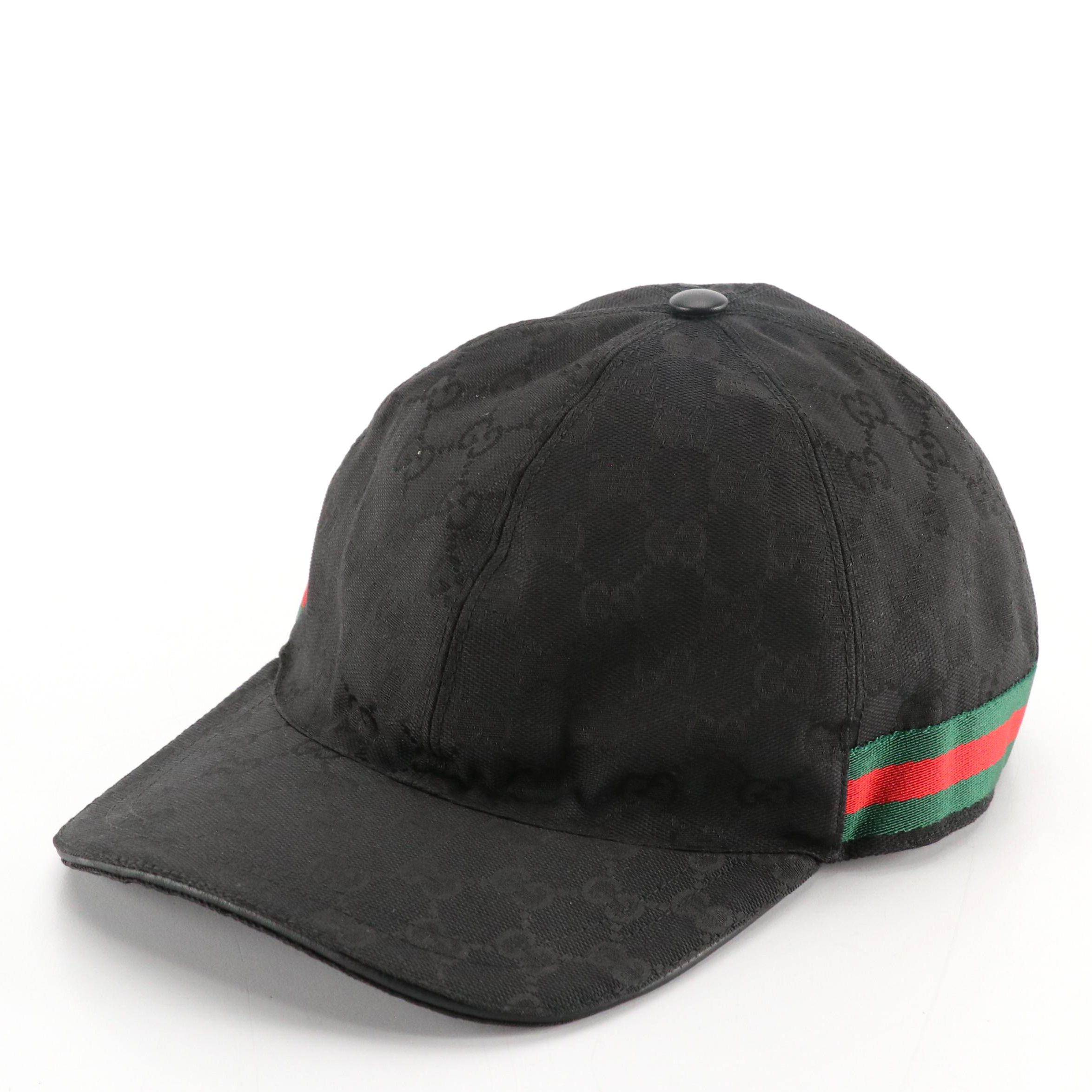Gucci Black Web Striped Canvas Baseball Cap