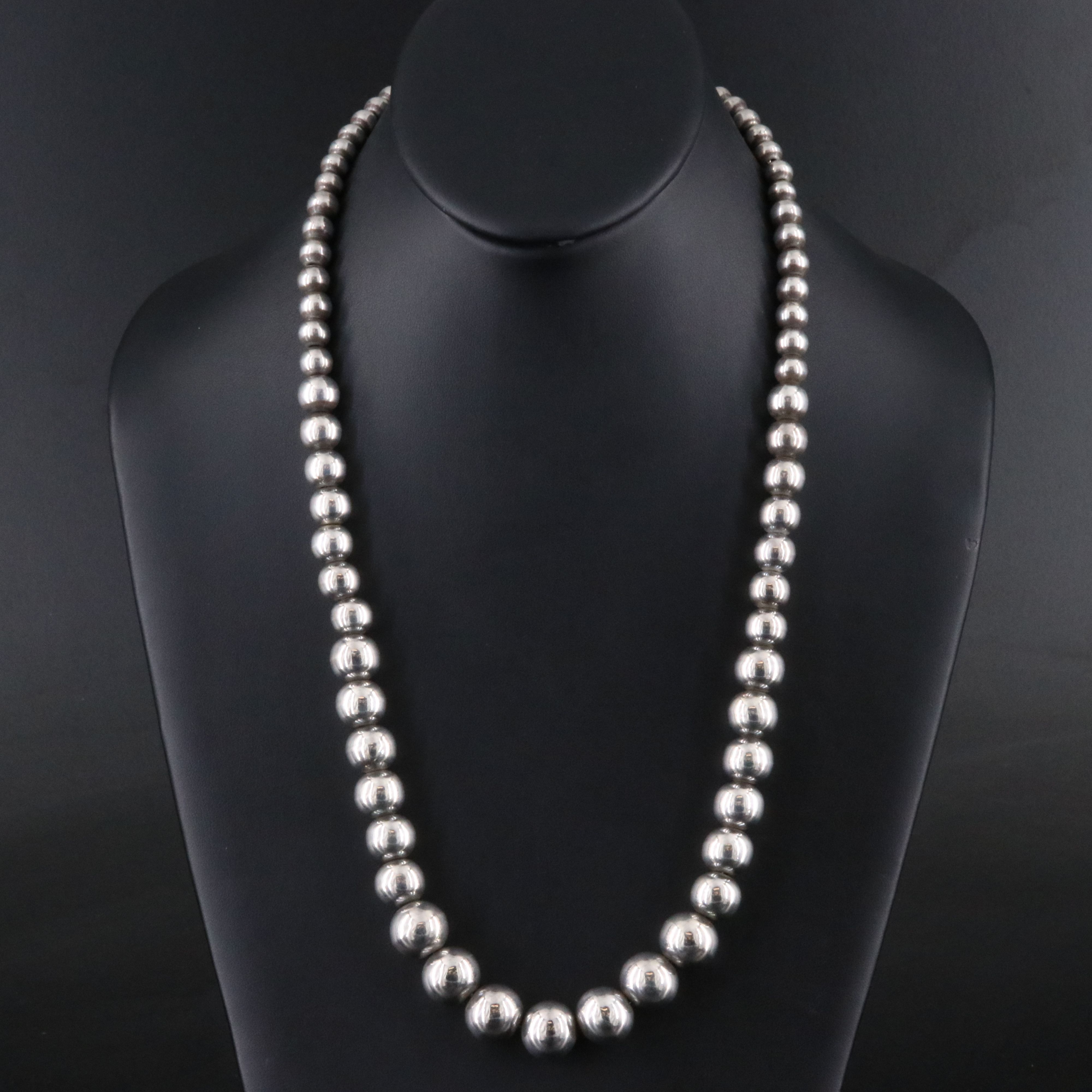 Mexican Sterling Graduated Bench Bead Necklace
