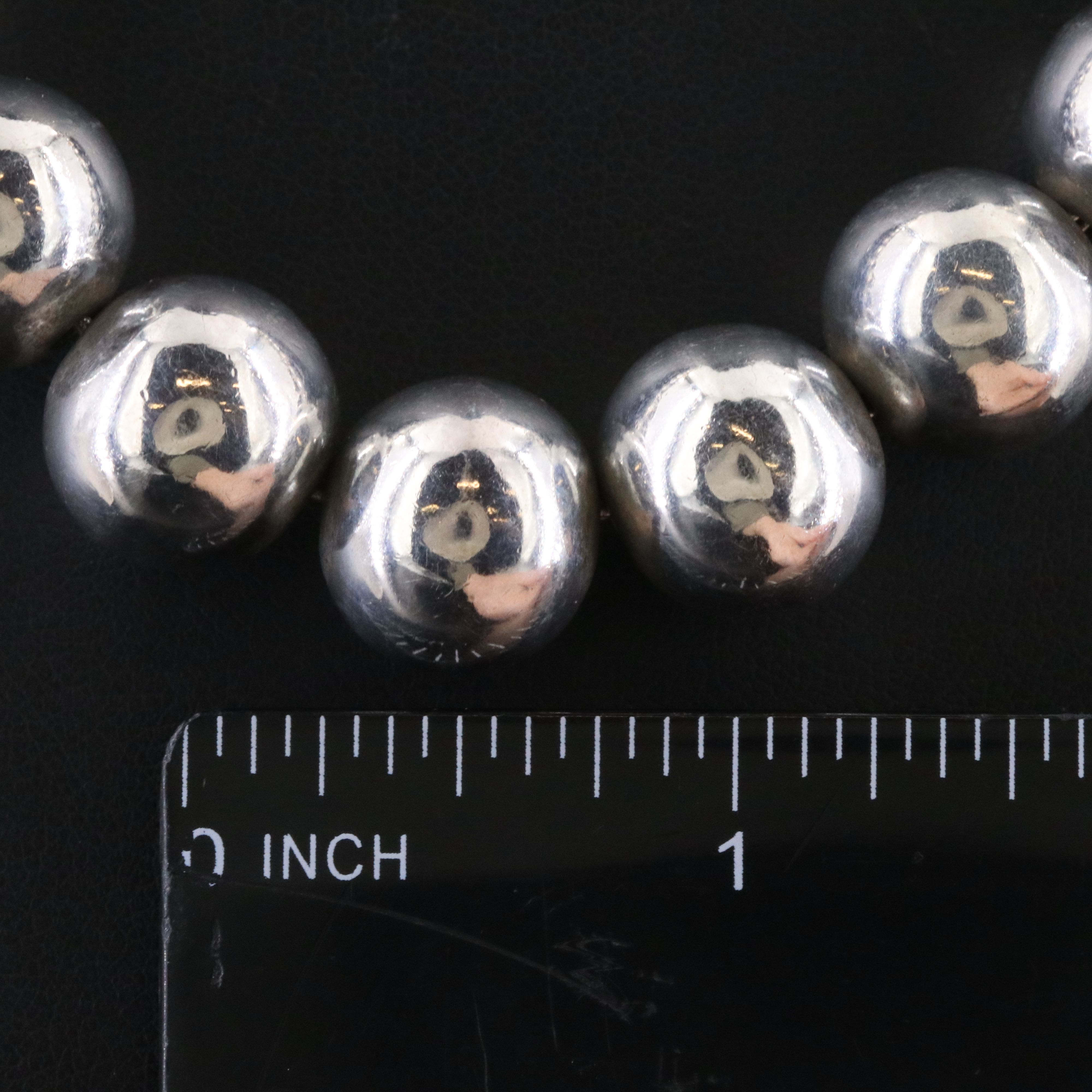 Mexican Sterling Graduated Bench Bead Necklace