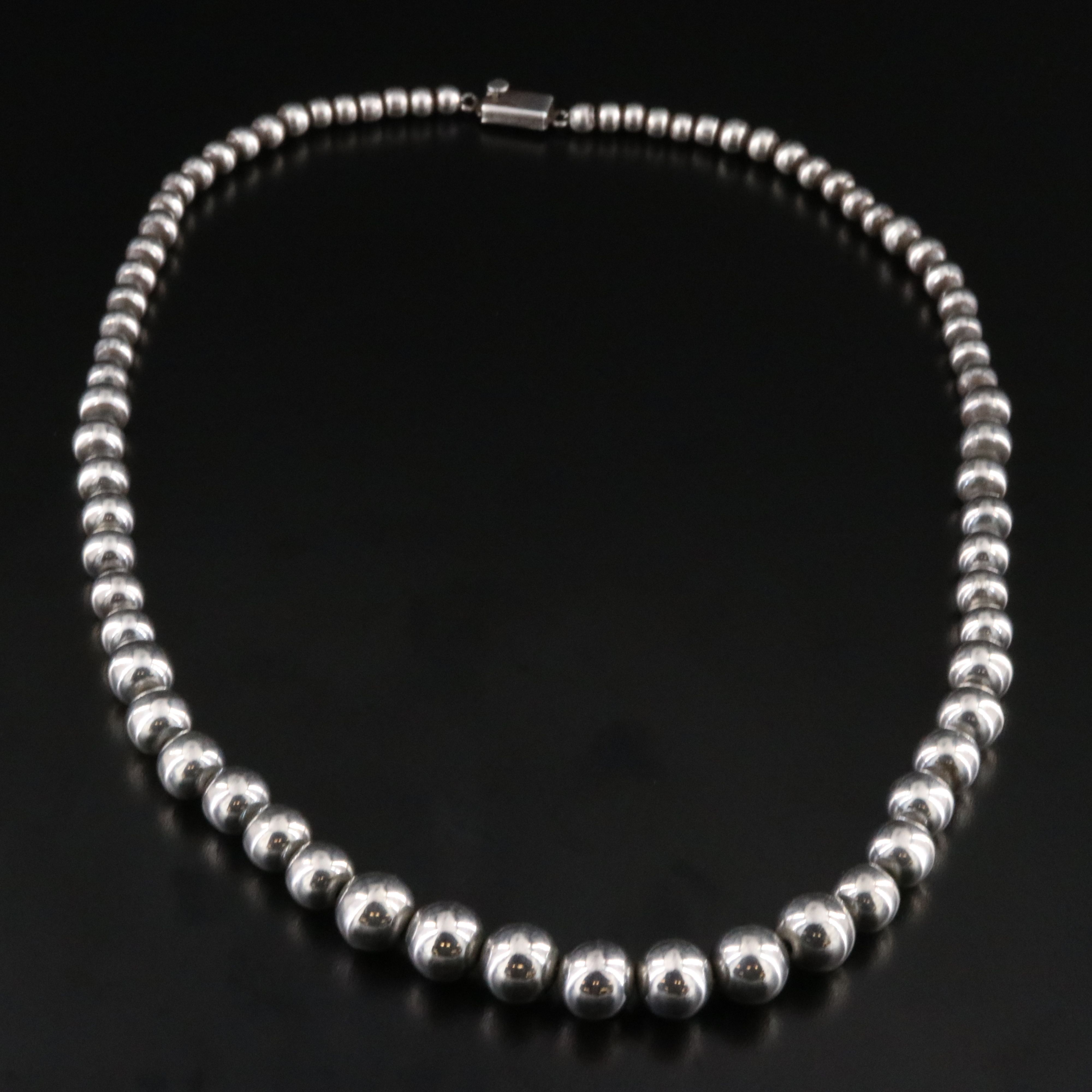 Mexican Sterling Graduated Bench Bead Necklace