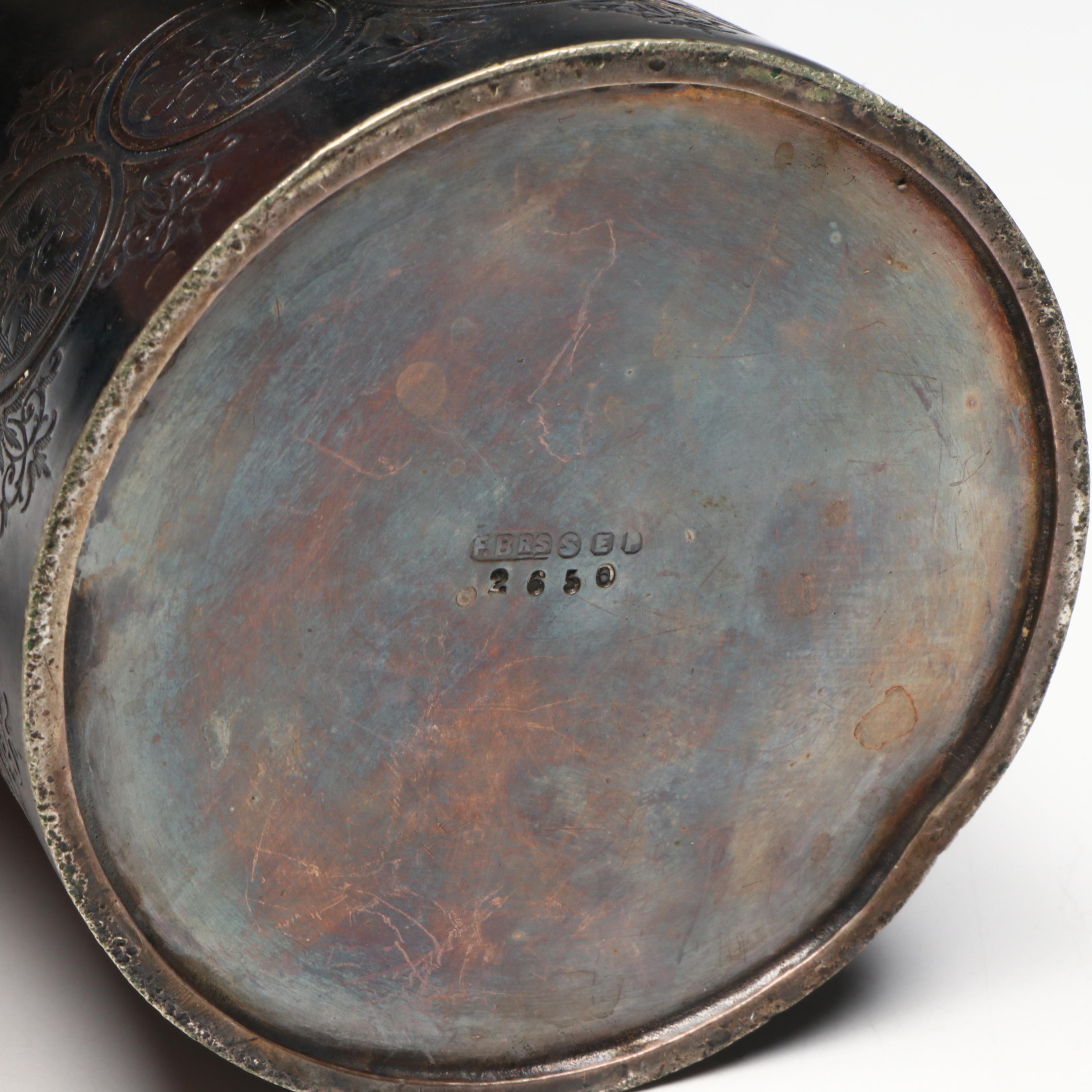 Italian Brass Openwork Bowl with Other Silver Plate Toothpick Cup and Tankard