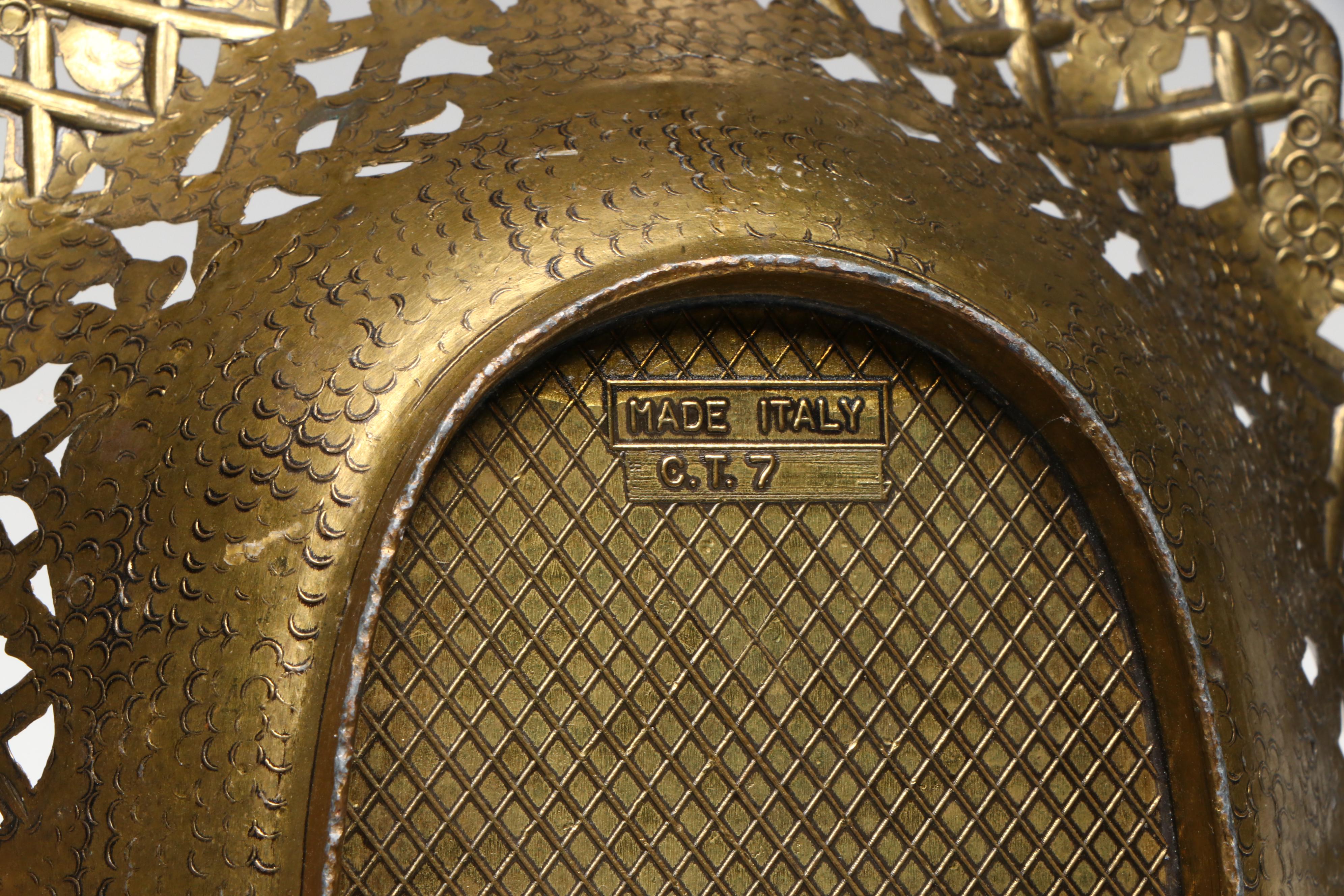 Italian Brass Openwork Bowl with Other Silver Plate Toothpick Cup and Tankard