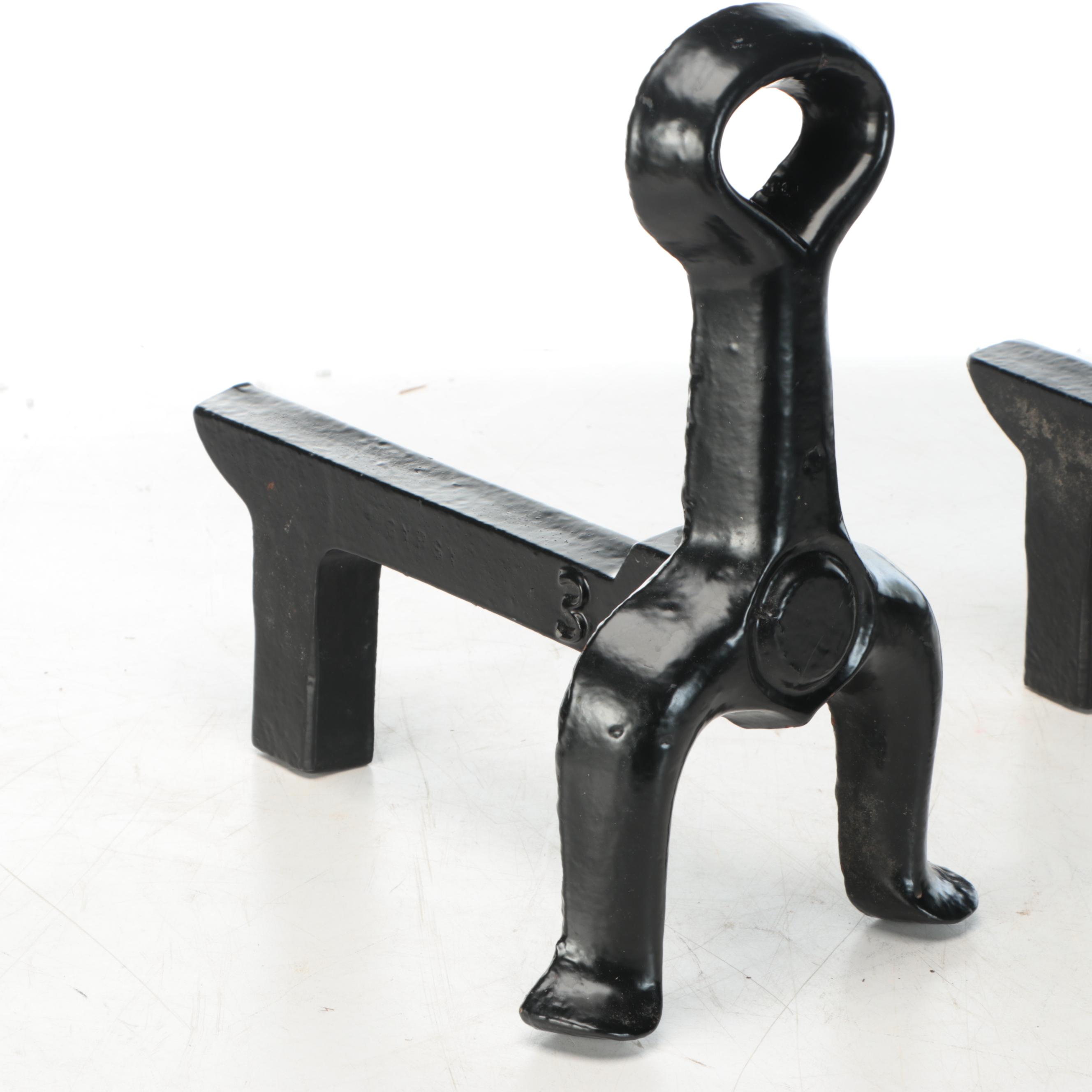 Arts and Crafts Style Painted Cast Iron Andirons, Early to Mid-20th Century