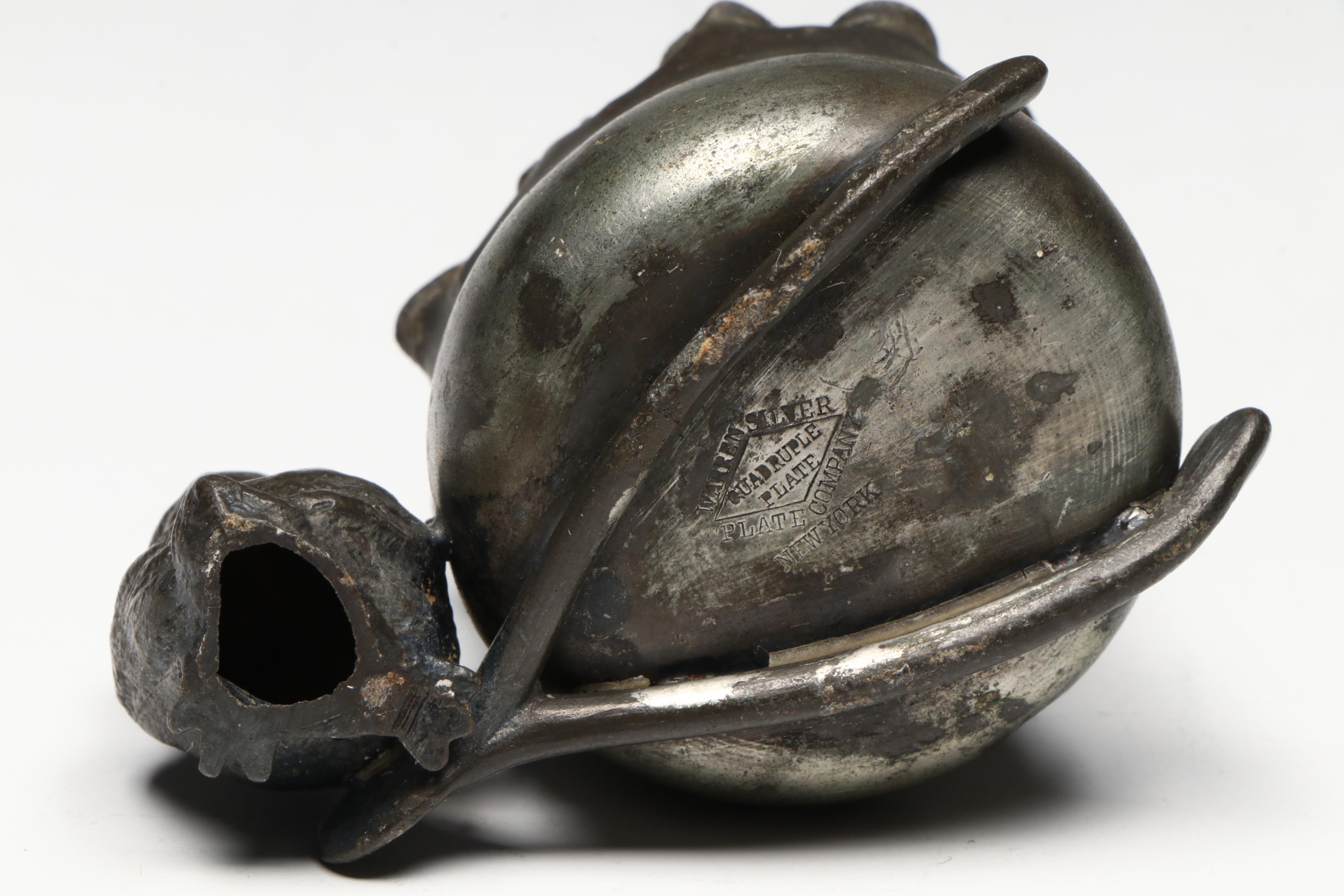 Italian Brass Openwork Bowl with Other Silver Plate Toothpick Cup and Tankard