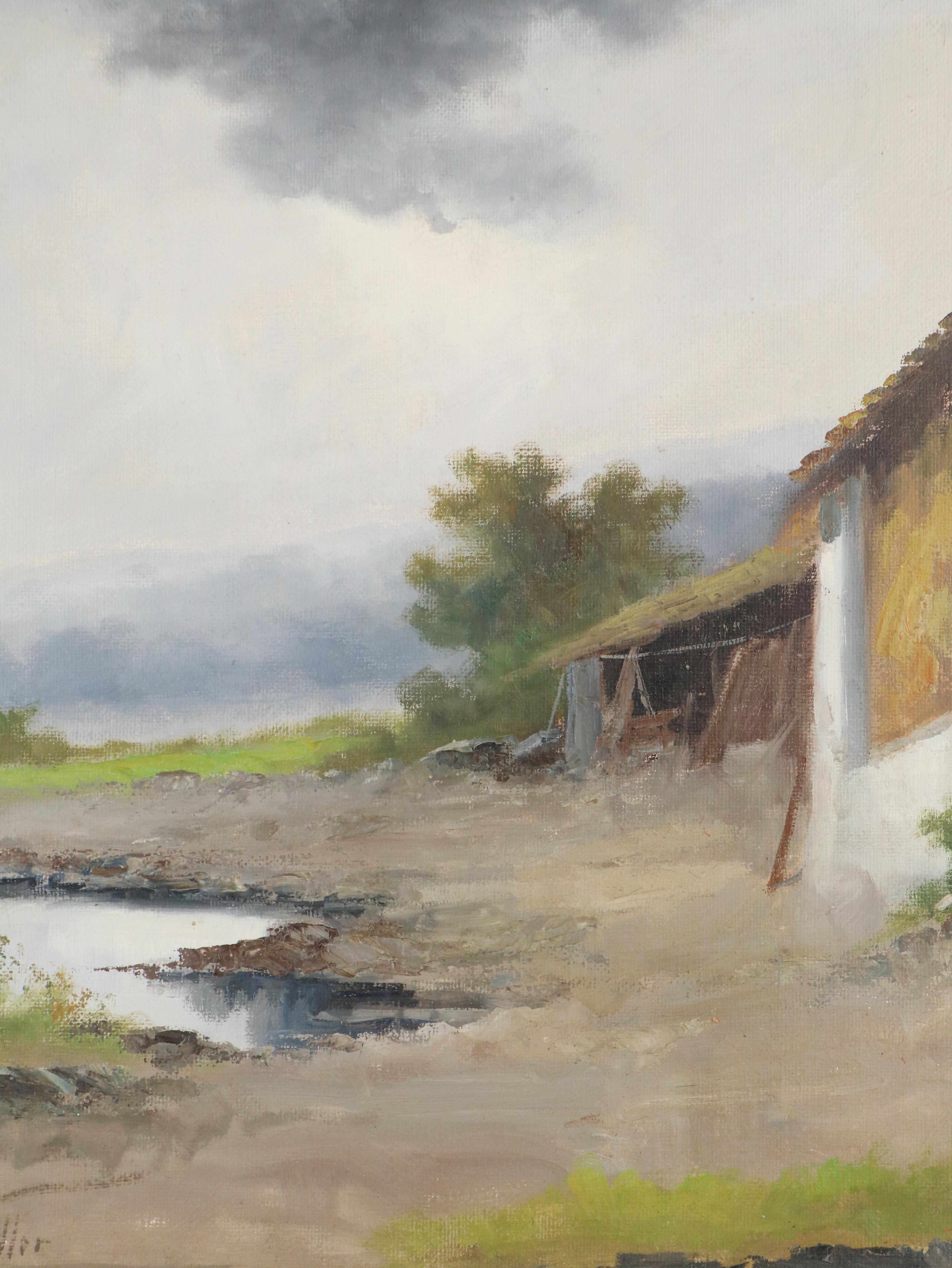 Francesco Schiller Oil Painting "Venetian Land," Mid-20th Century