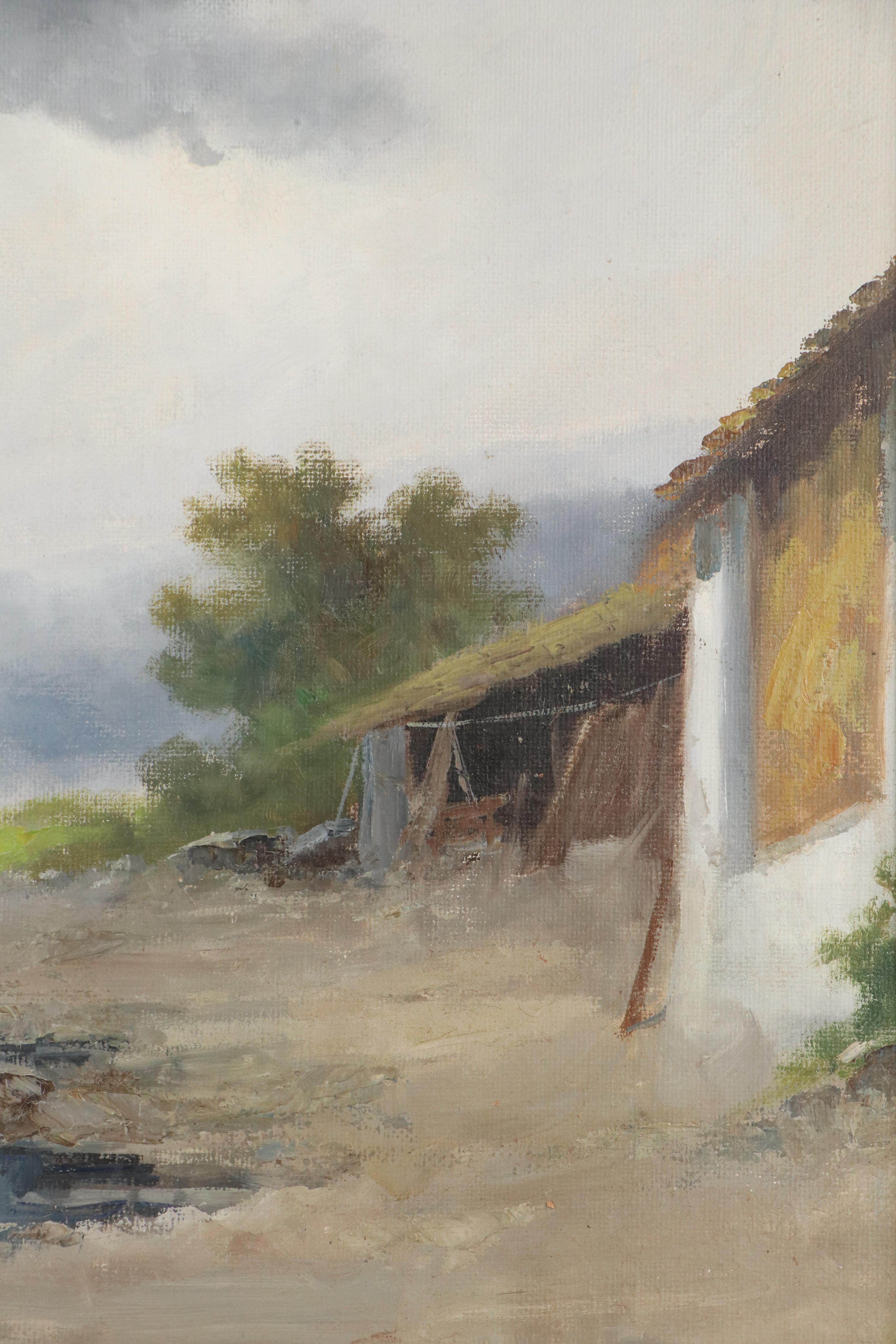 Francesco Schiller Oil Painting "Venetian Land," Mid-20th Century