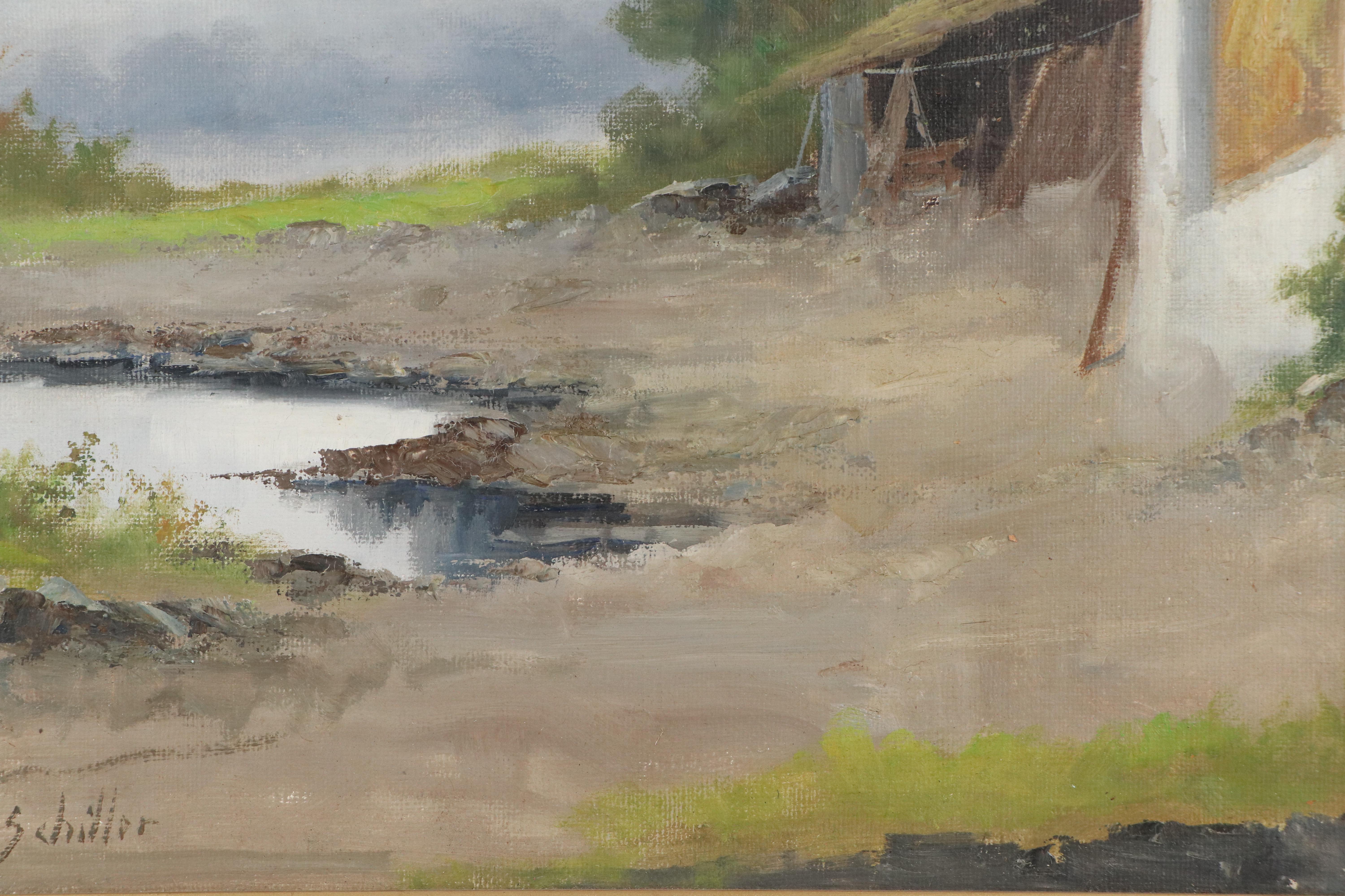 Francesco Schiller Oil Painting "Venetian Land," Mid-20th Century