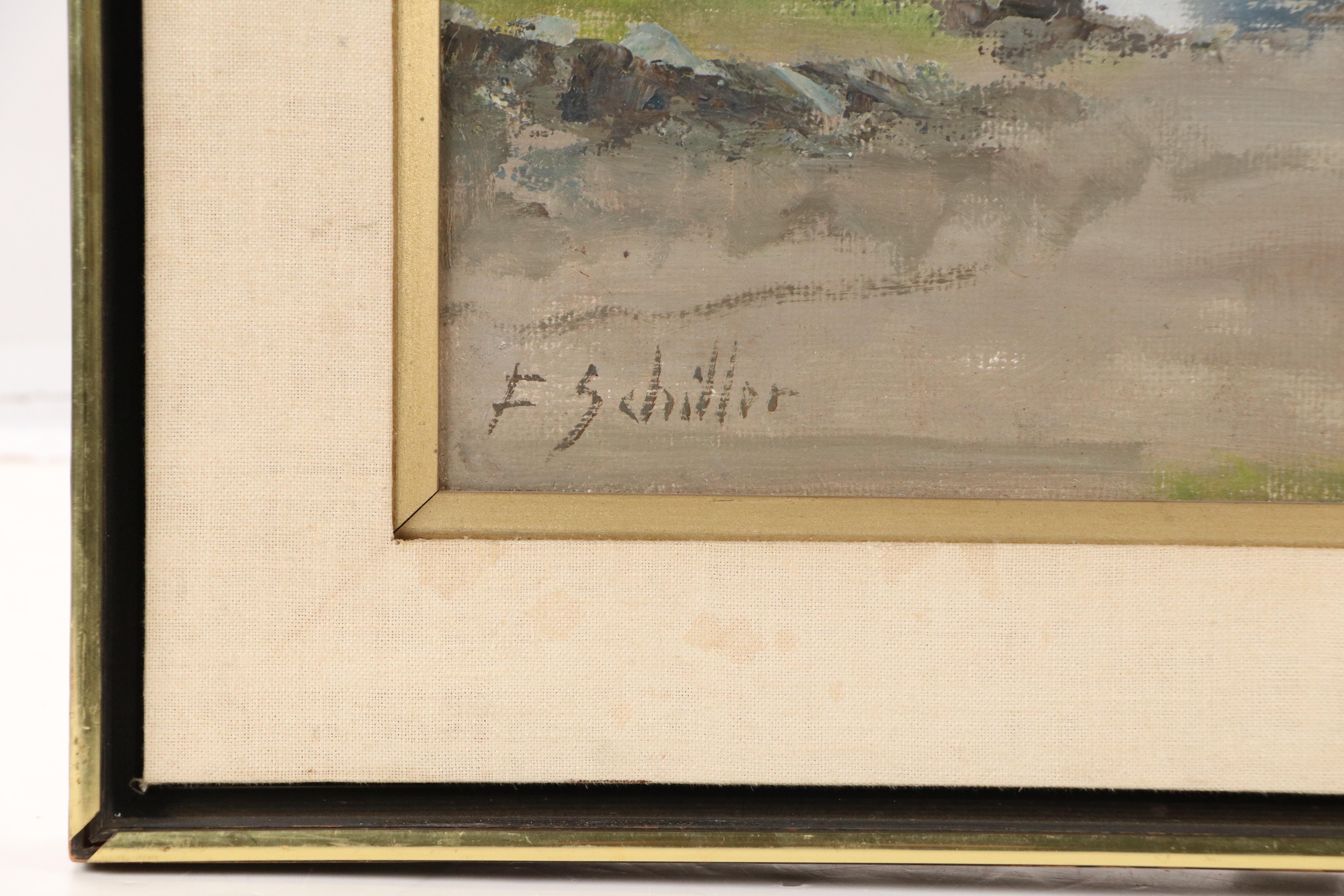 Francesco Schiller Oil Painting "Venetian Land," Mid-20th Century