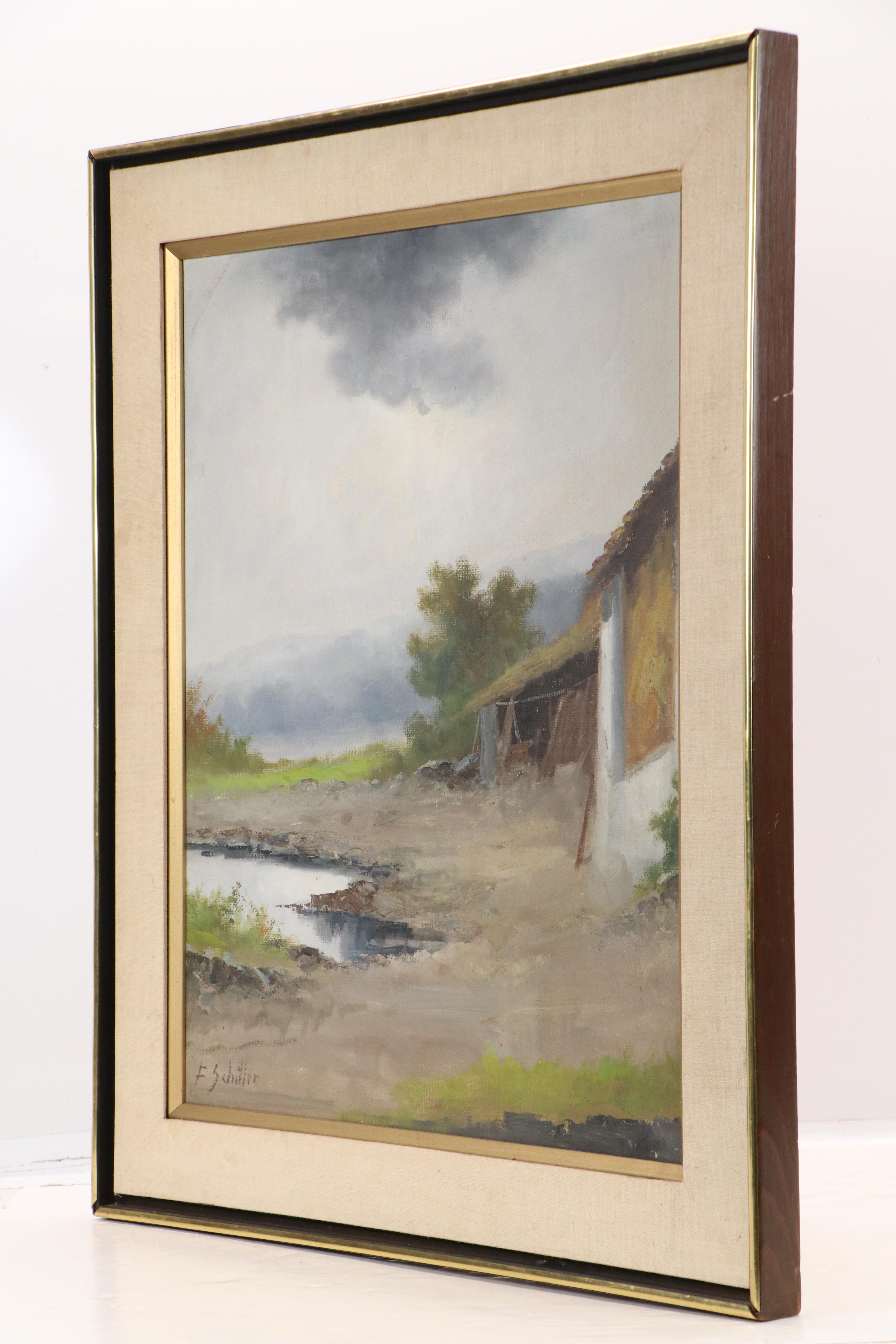 Francesco Schiller Oil Painting "Venetian Land," Mid-20th Century