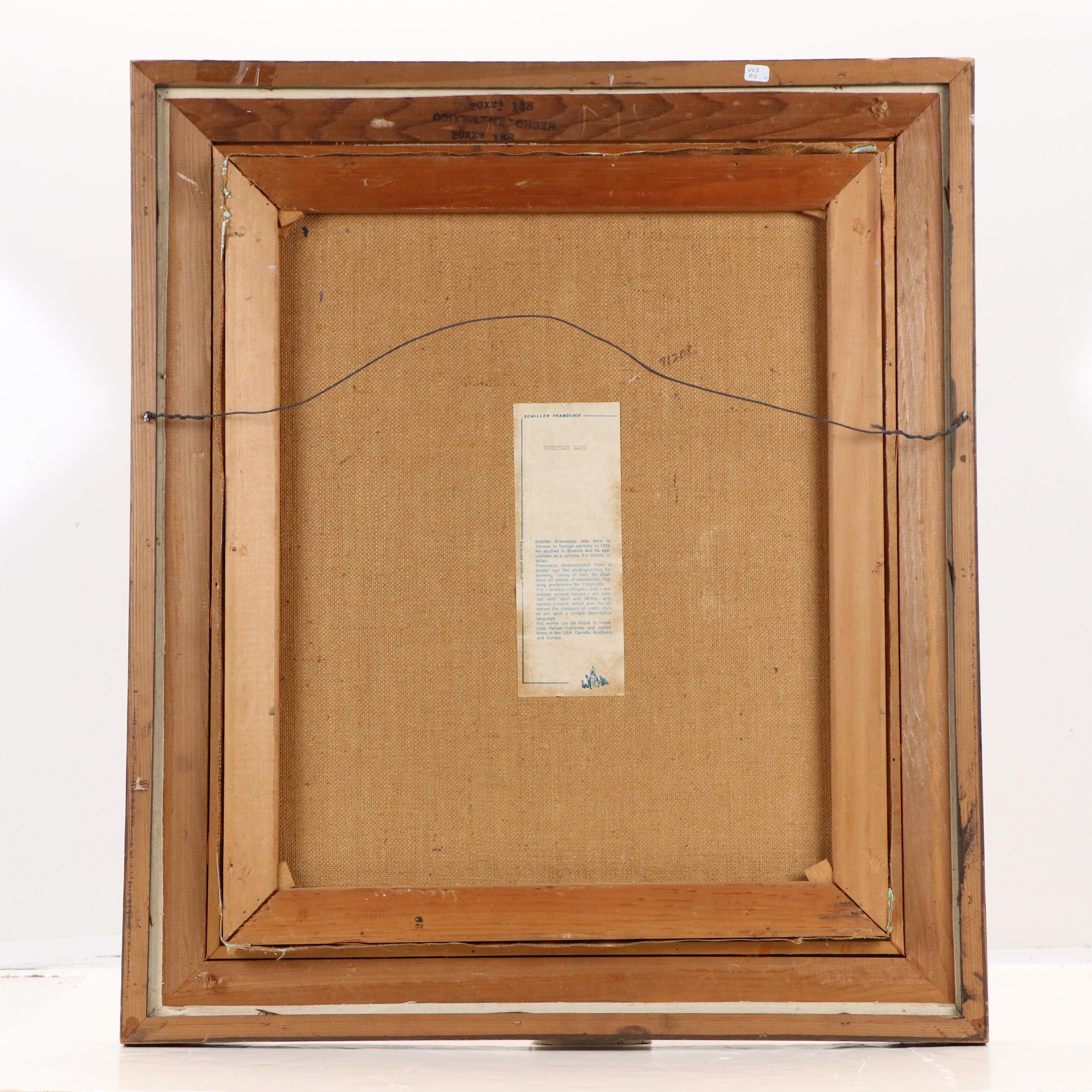 Francesco Schiller Oil Painting "Venetian Land," Mid-20th Century