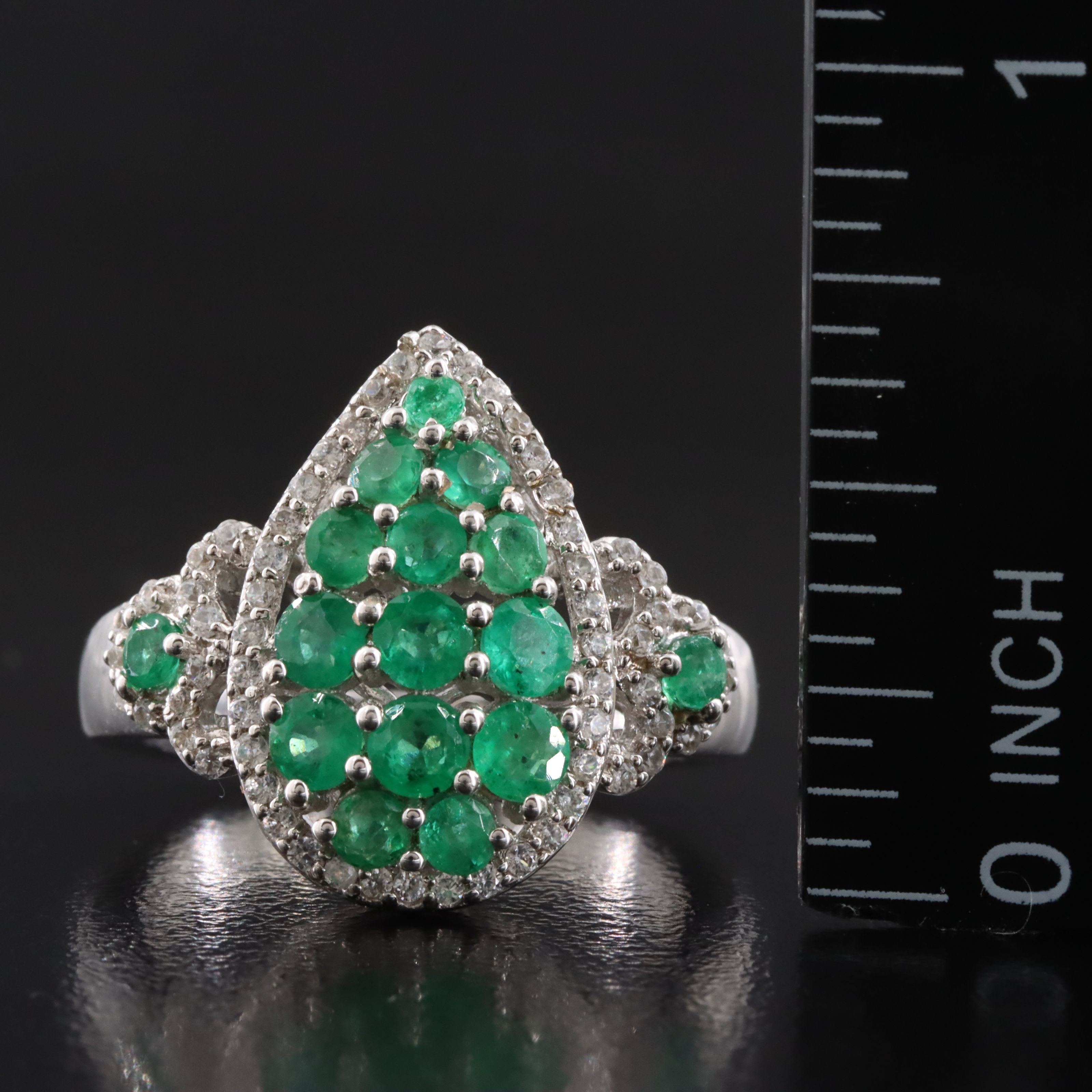 Sterling Emerald and White Sapphire Ring