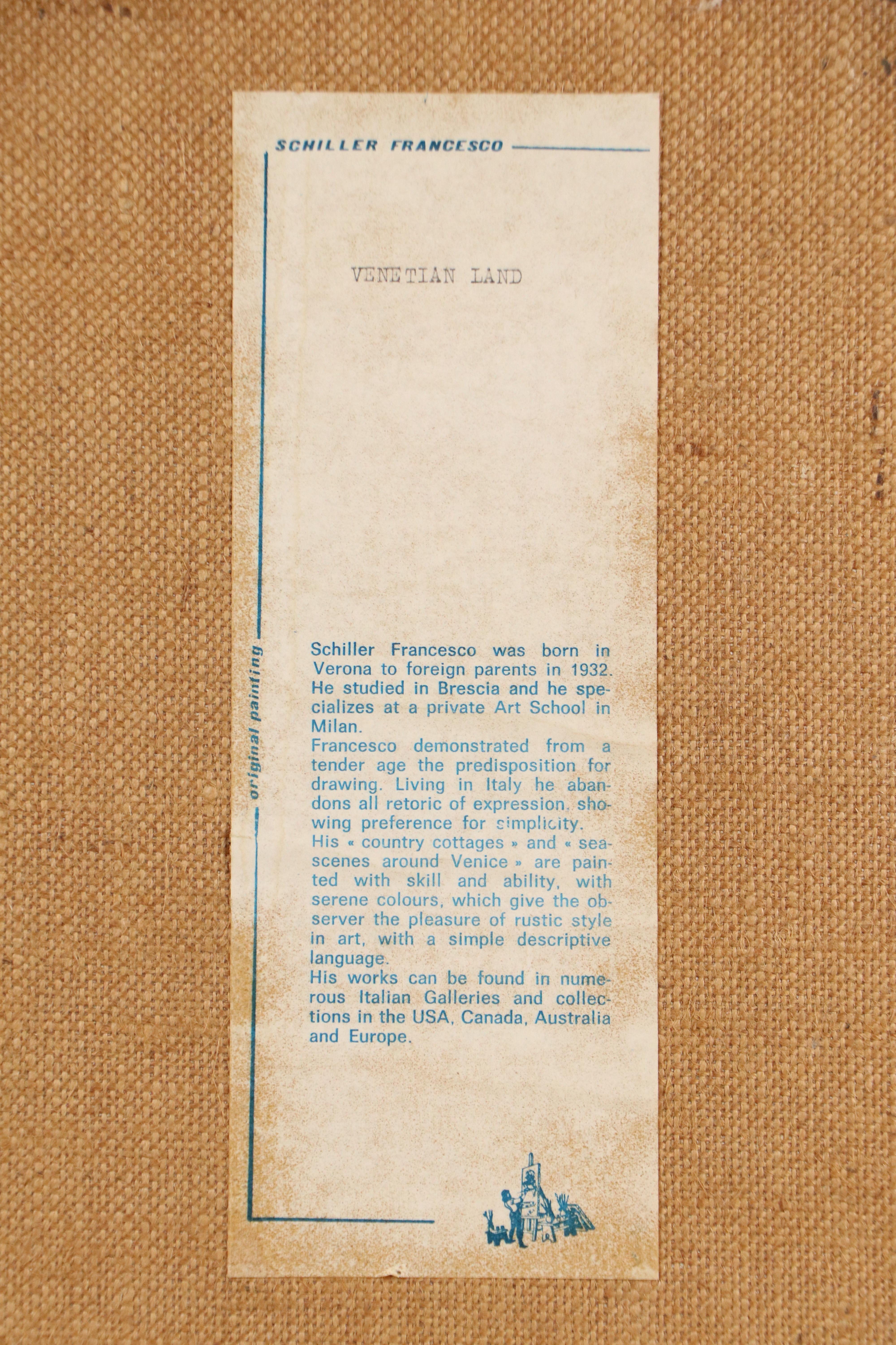 Francesco Schiller Oil Painting "Venetian Land," Mid-20th Century