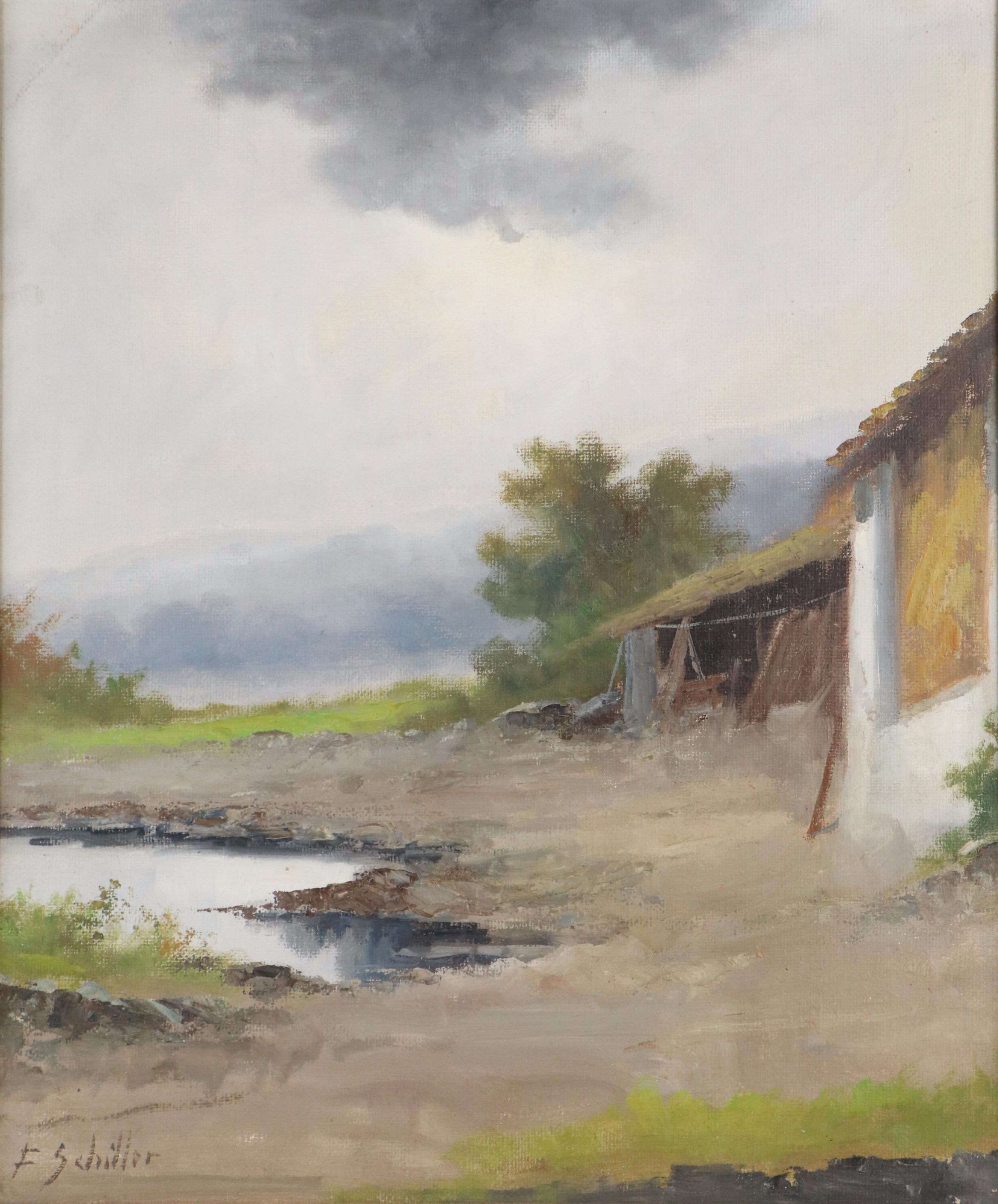 Francesco Schiller Oil Painting "Venetian Land," Mid-20th Century