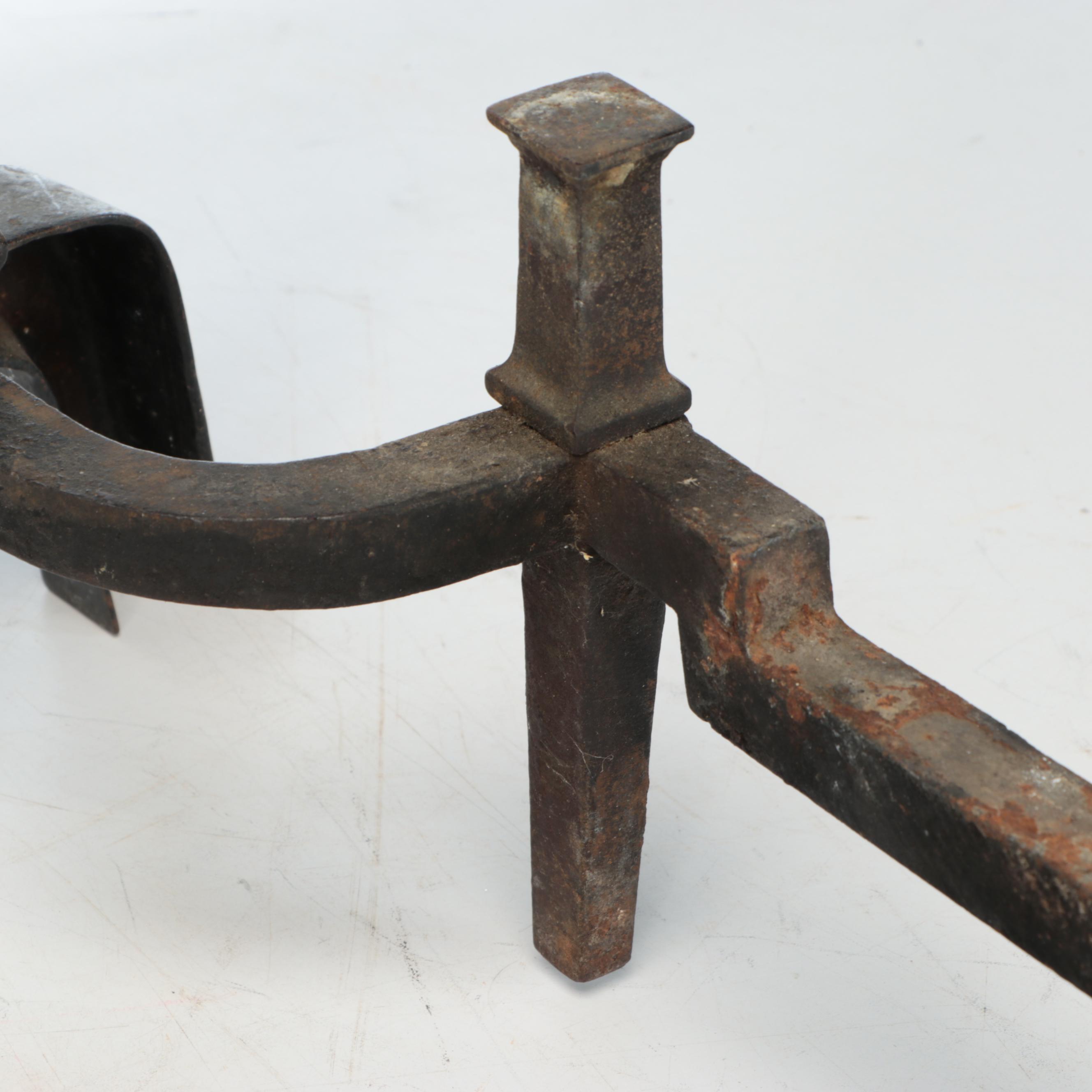 Arts and Crafts Style Copper Mounted Cast Iron Andirons