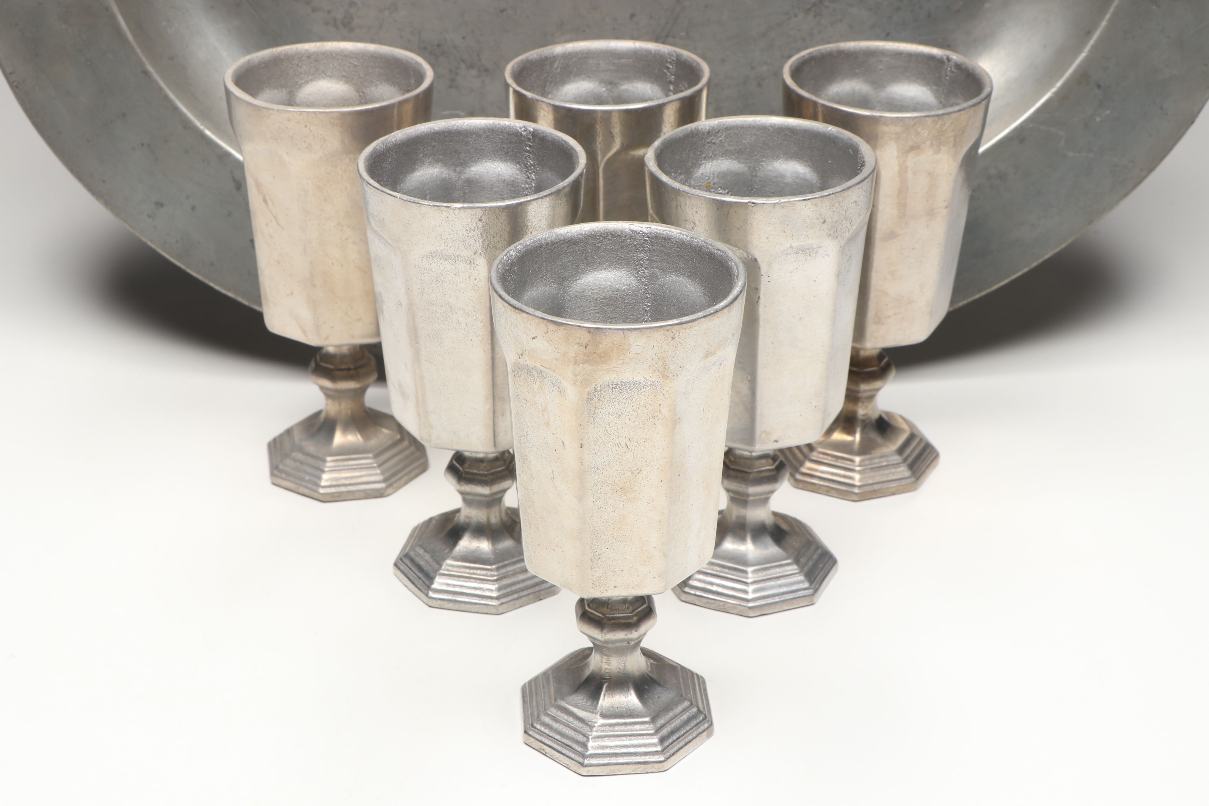International Silver Colonial Style Pewter Goblets with Other Oval Platter