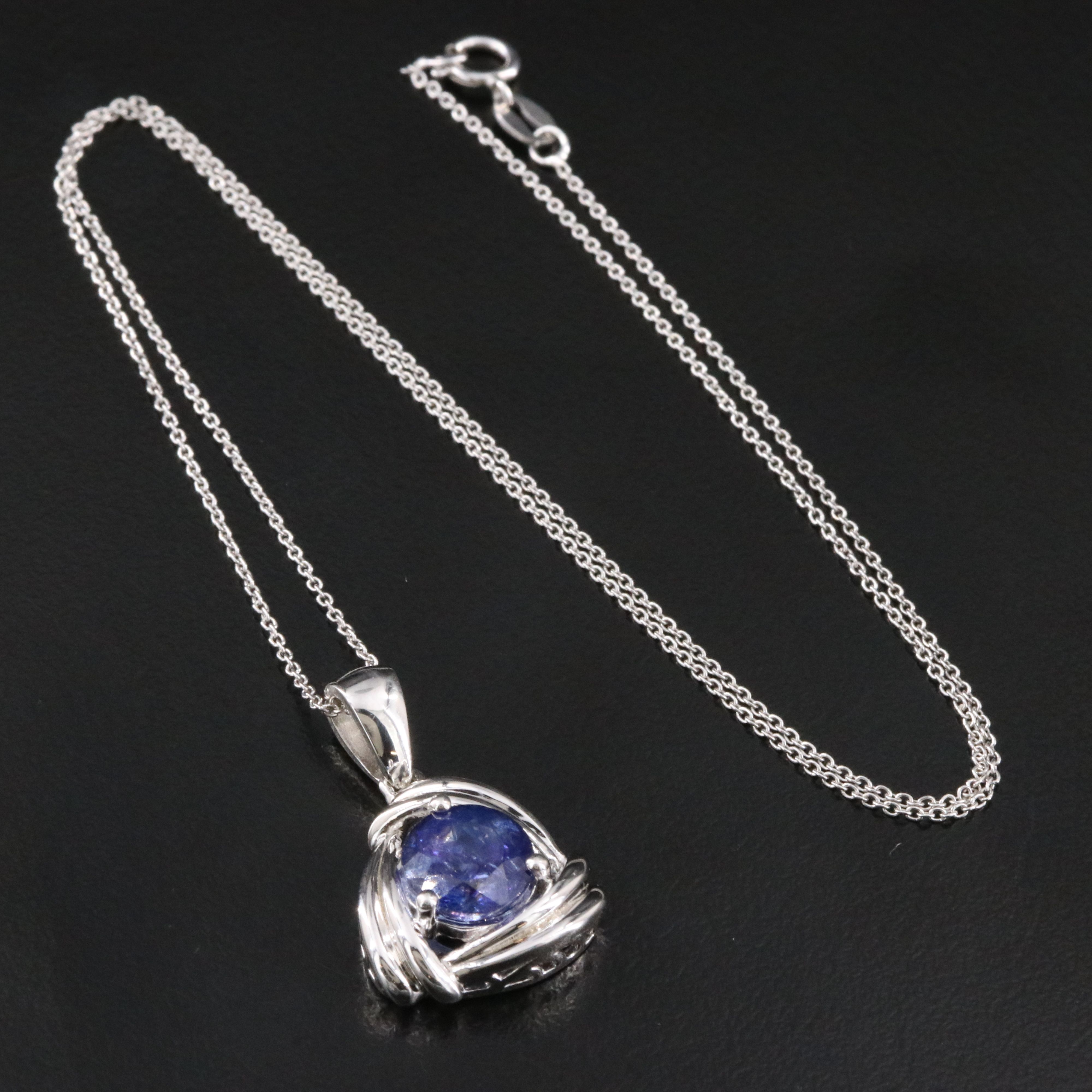 Oscar Friedman Sterling Tanzanite Pendant Necklace