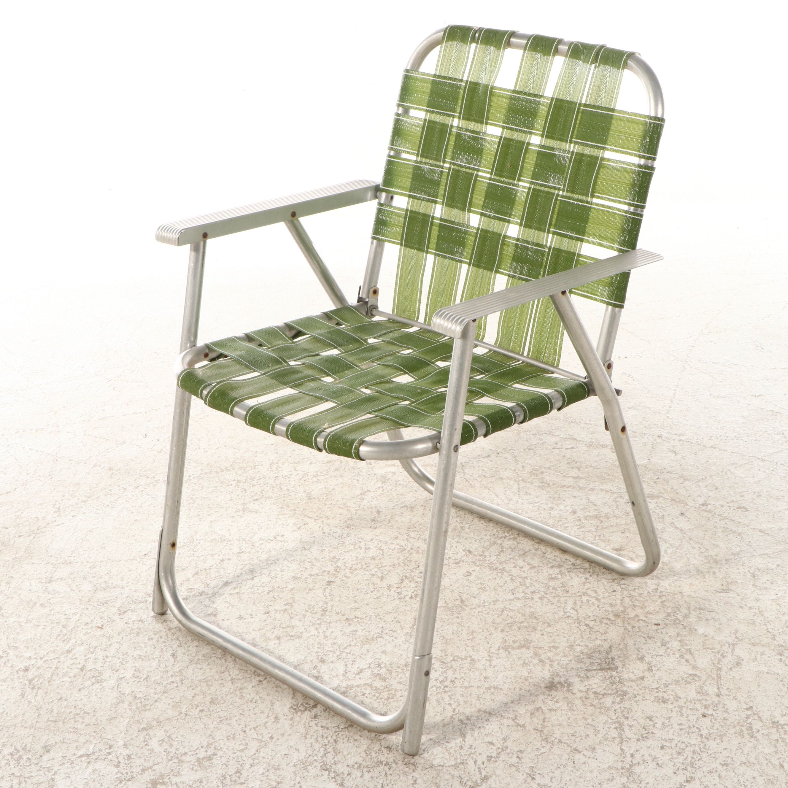 Vintage Aluminum and Woven Vinyl Folding Chairs, Mid to Late 20th Century