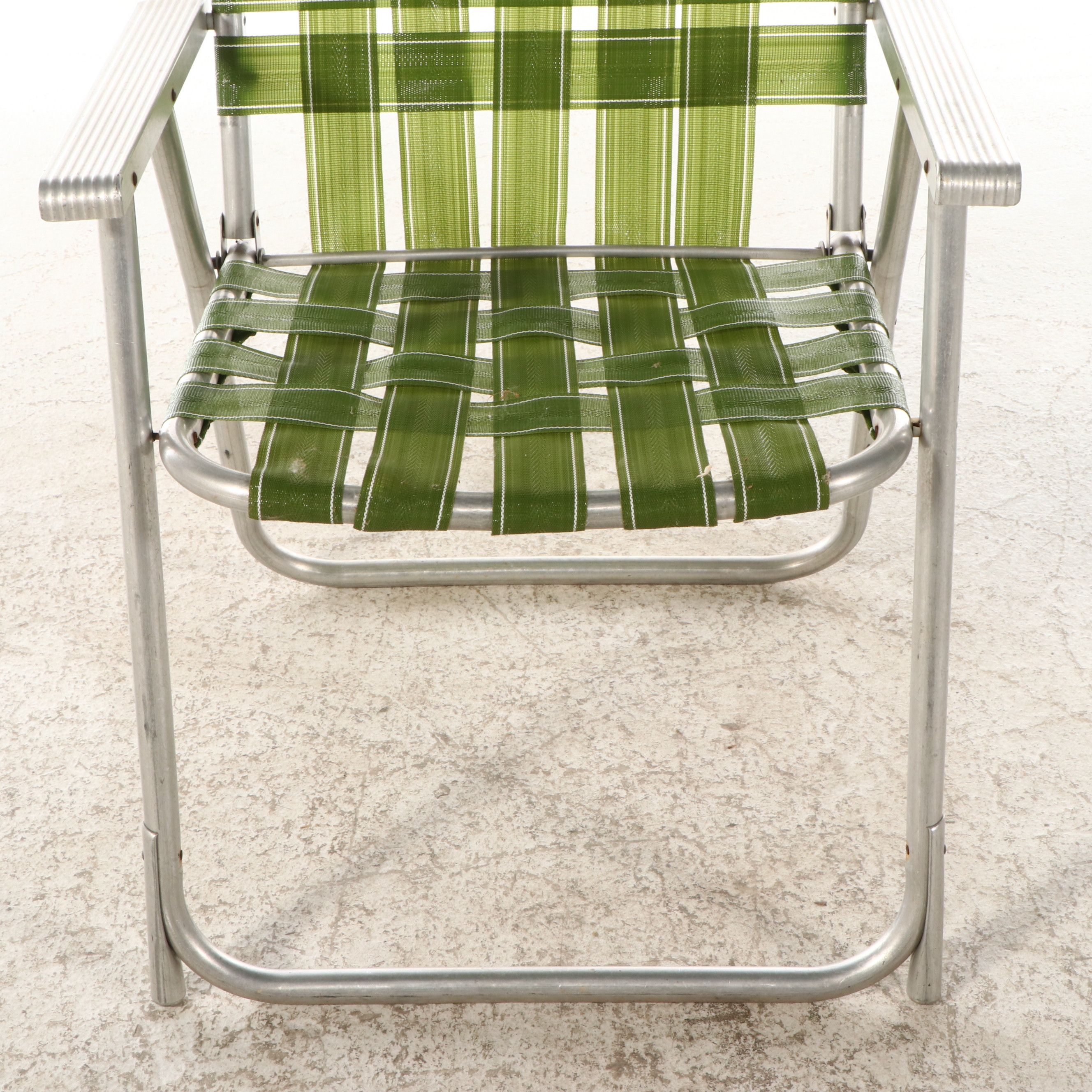 Vintage Aluminum and Woven Vinyl Folding Chairs, Mid to Late 20th Century
