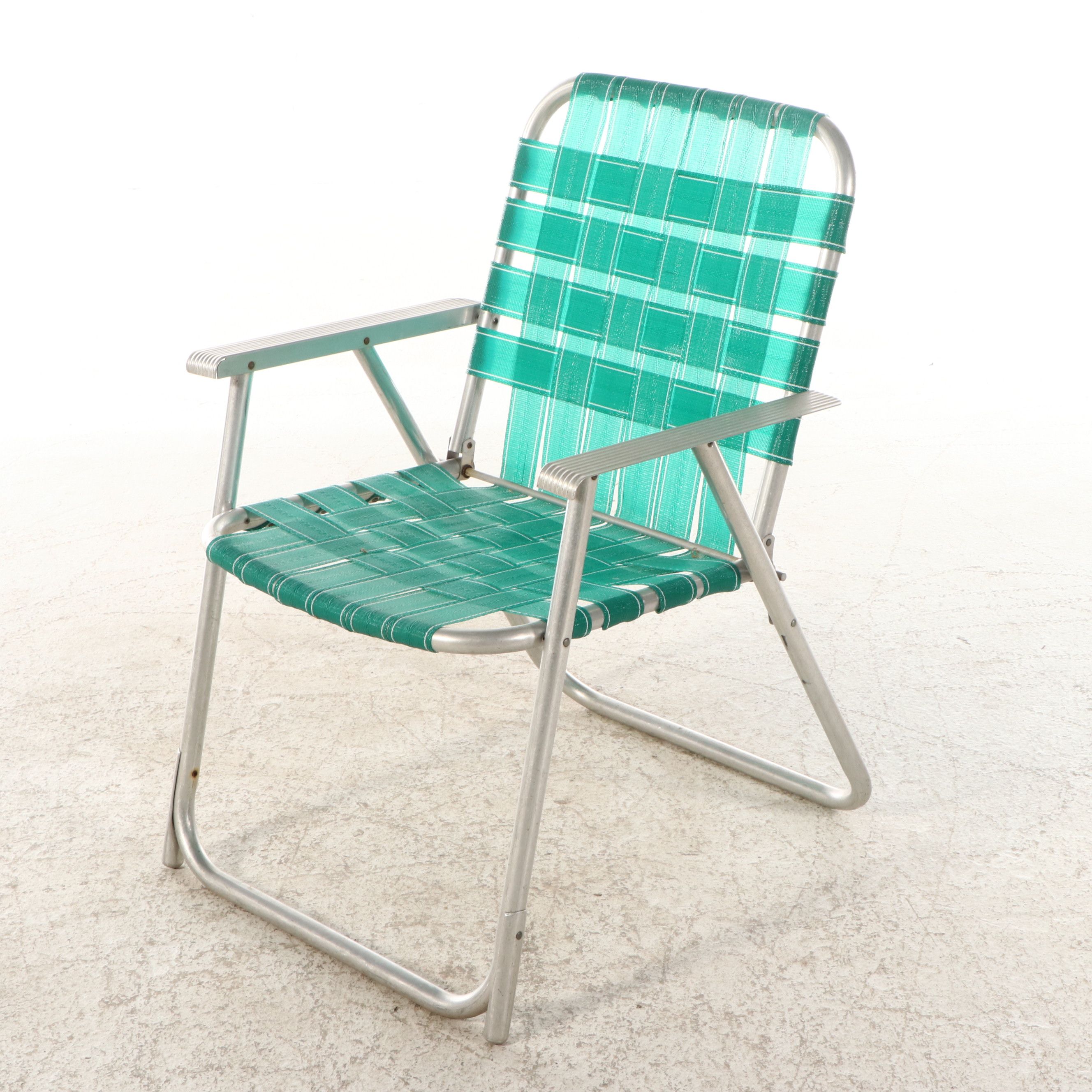 Vintage Aluminum and Woven Vinyl Folding Chairs, Mid to Late 20th Century
