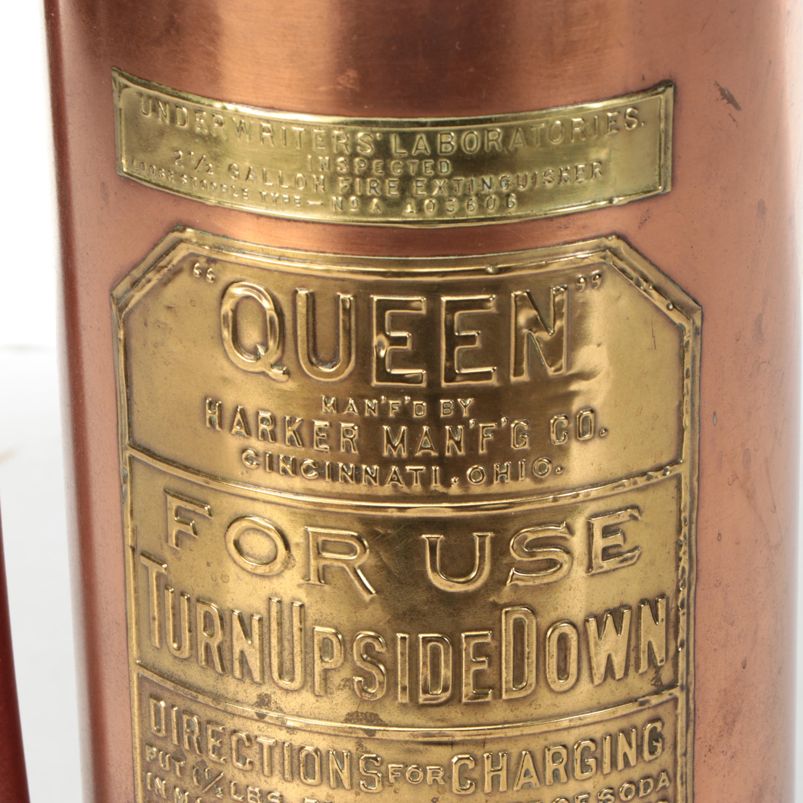 Harker Mfg. Co. "Queen" Copper and Brass Fire Extinguisher Adapted Into Lamp