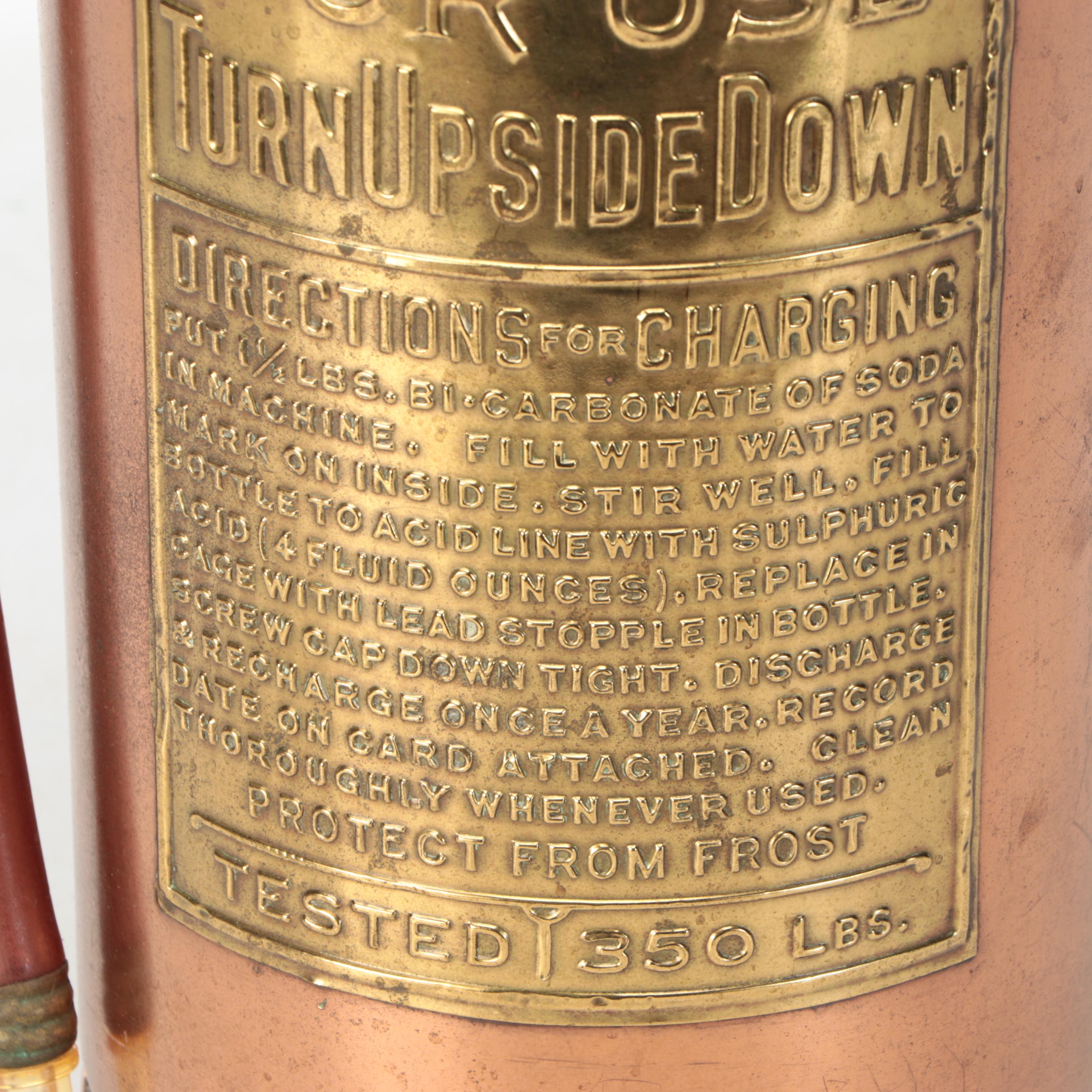 Harker Mfg. Co. "Queen" Copper and Brass Fire Extinguisher Adapted Into Lamp