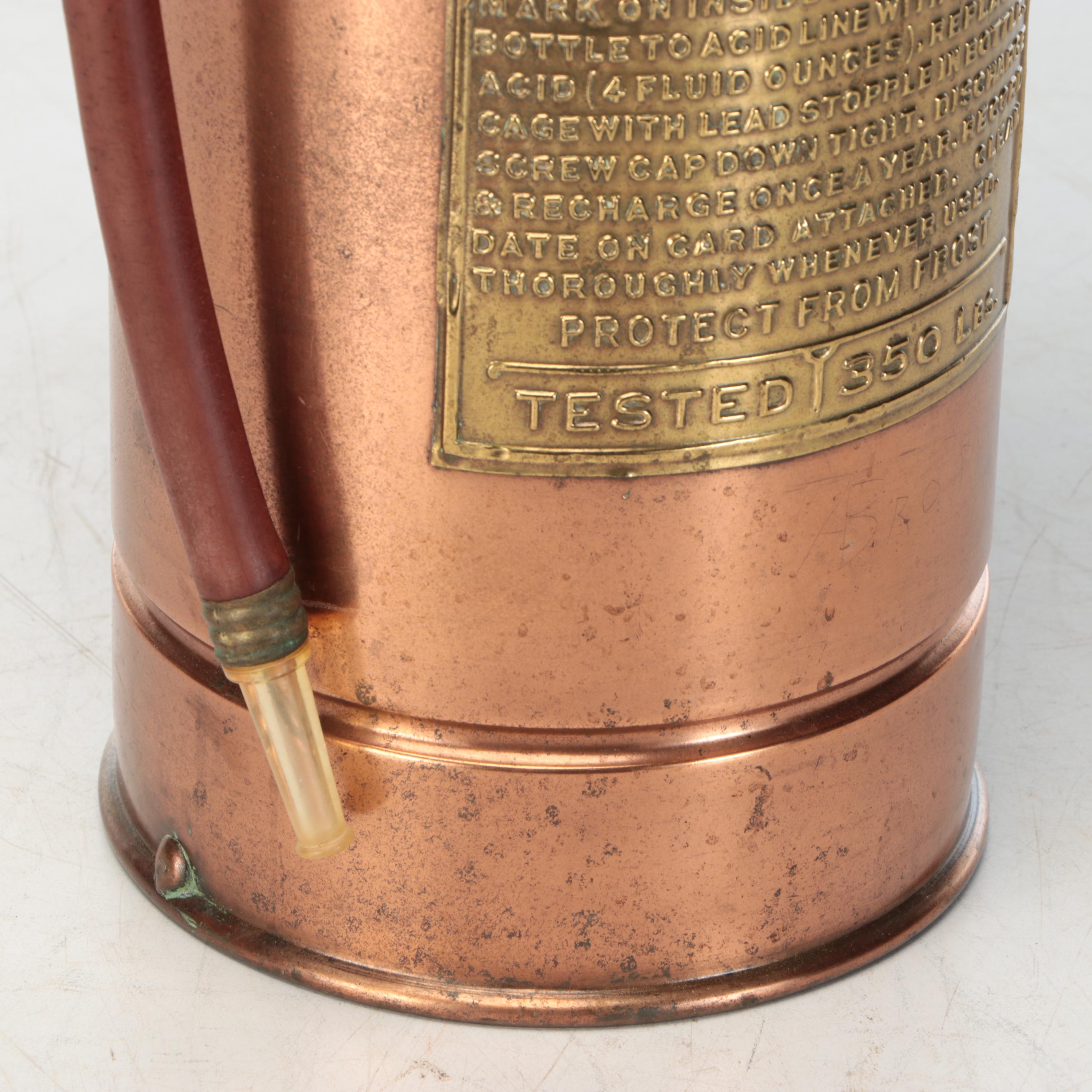 Harker Mfg. Co. "Queen" Copper and Brass Fire Extinguisher Adapted Into Lamp